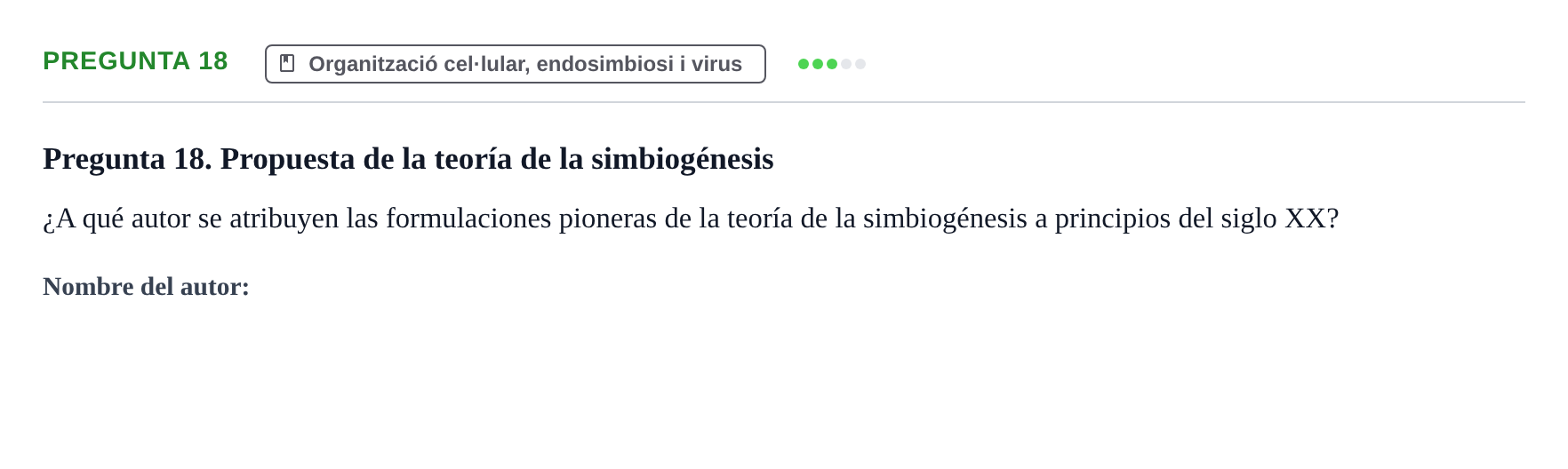 Enunciado: Pregunta 18 · Biología I UB Examen Primer Parcial. Biología