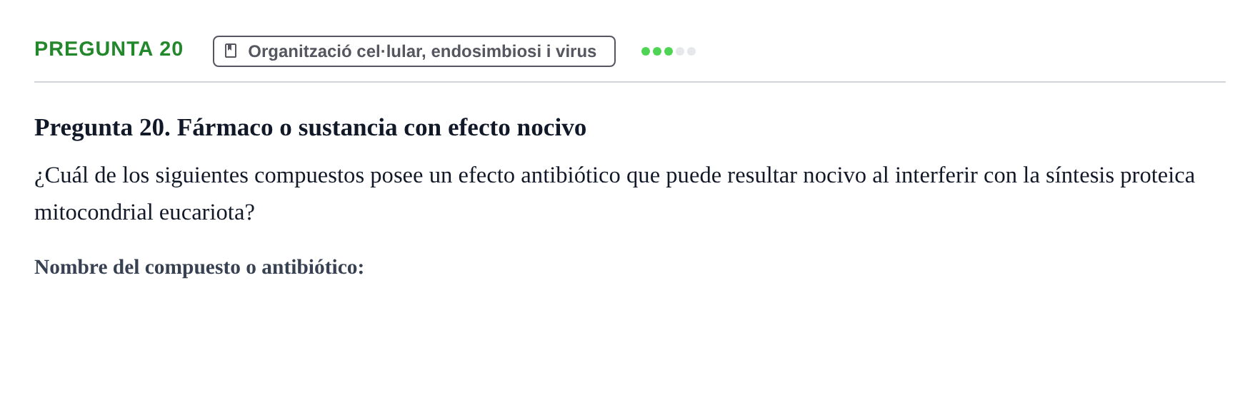 Enunciado: Pregunta 20 · Biología I UB Examen Primer Parcial. Biología