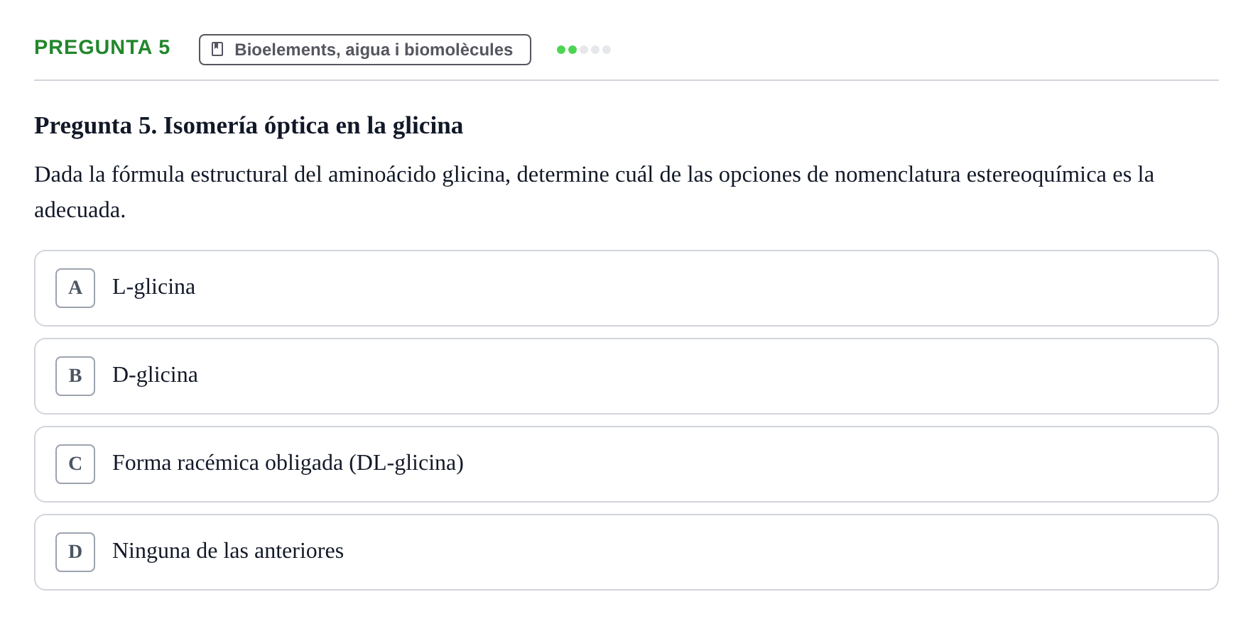 Enunciado: Pregunta 5 · Biología I UB Examen Primer Parcial. Biología