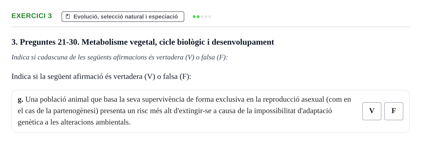 Enunciado: Ejercicio 3 - Evolució, selecció natural i especiació · Biología I UB 2011