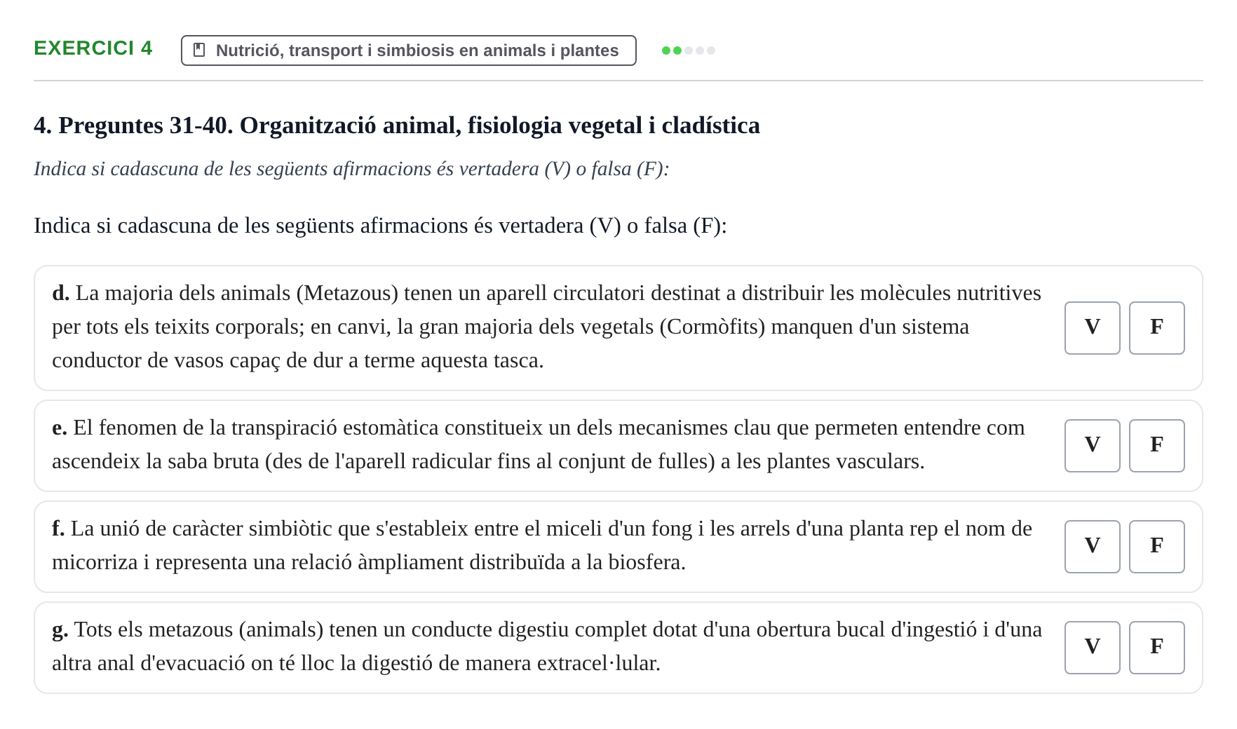 Enunciado: Ejercicio 4 - Nutrició, transport i simbiosis en animals i… · Biología I UB 2011