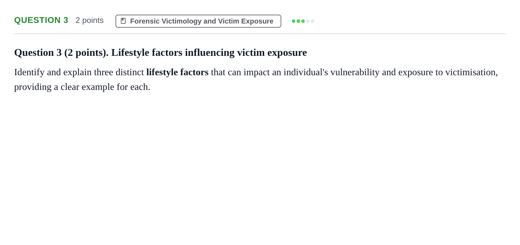 Enunciado: Question 3 · Angles Criminologic UB Mini Test: Forensic Victimology