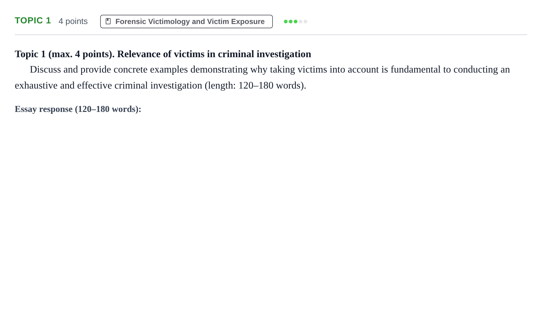 Enunciado: Ejercicio Topic 1 · Angles Criminologic UB Mini Essay Test: Forensic Victimology