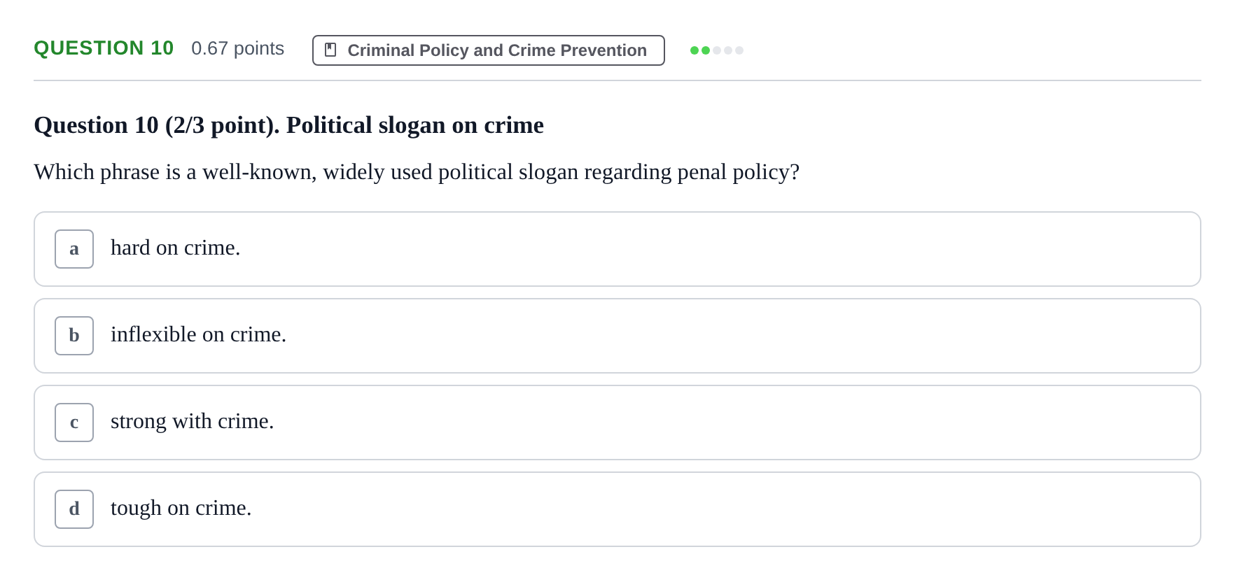 Enunciado: Question 10 · Angles Criminologic UB 2021