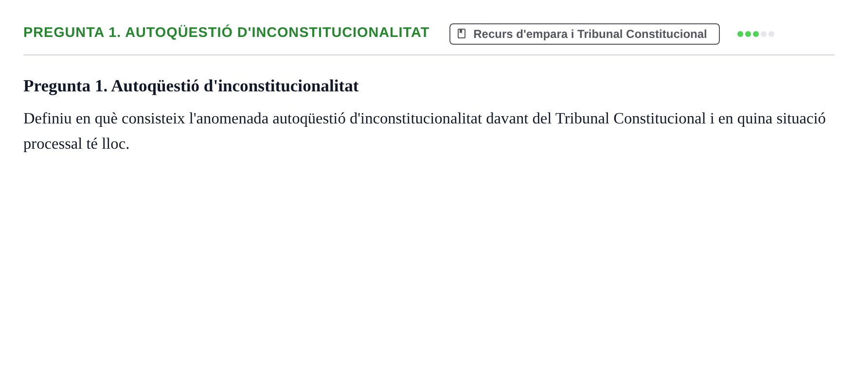Enunciado: Pregunta 1. Autoqüestió d'inconstitucionalitat · Drets Constitucionals i Drets Fonamentals UB Examen parcial: Drets Constitucionals i Drets Fonamentals