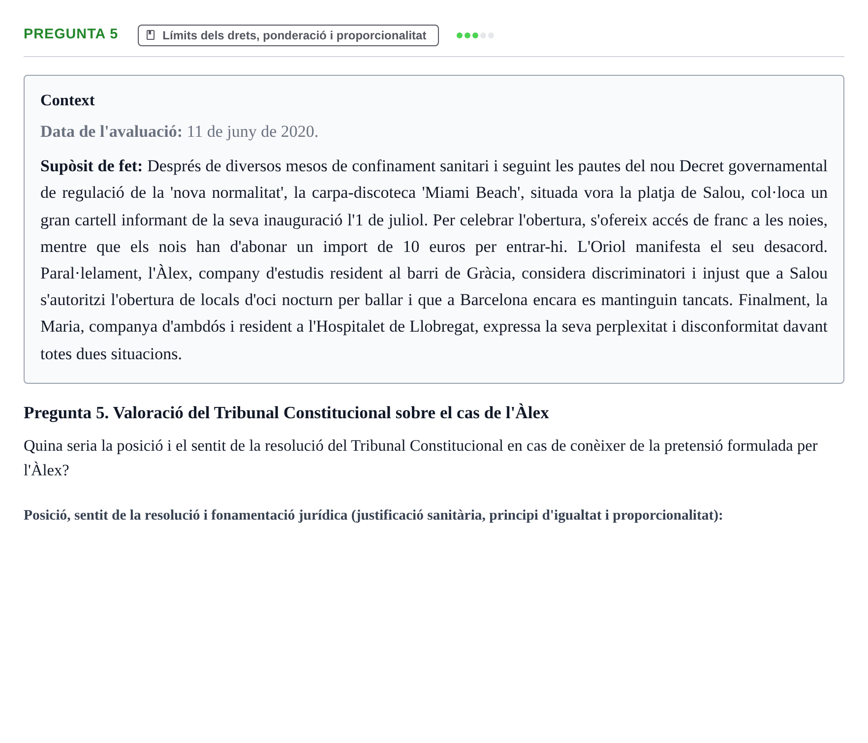 Enunciado: Pregunta 5 · Drets Constitucionals i Drets Fonamentals UB Juny 2020