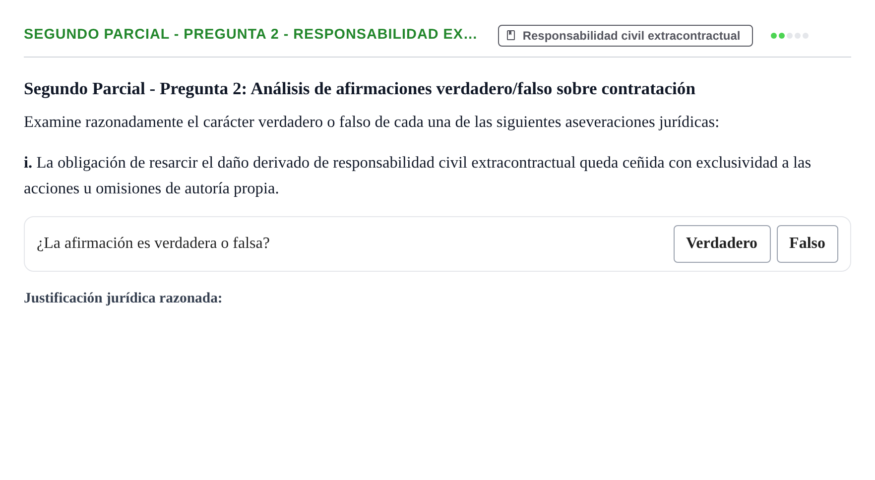 Enunciado: Ejercicio Segundo Parcial - Pregunta 2 - Responsabilidad ex… · Derecho de Obligaciones y Contratos UB Exámenes parciales resueltos de Derecho de Obligaciones y Contratos
