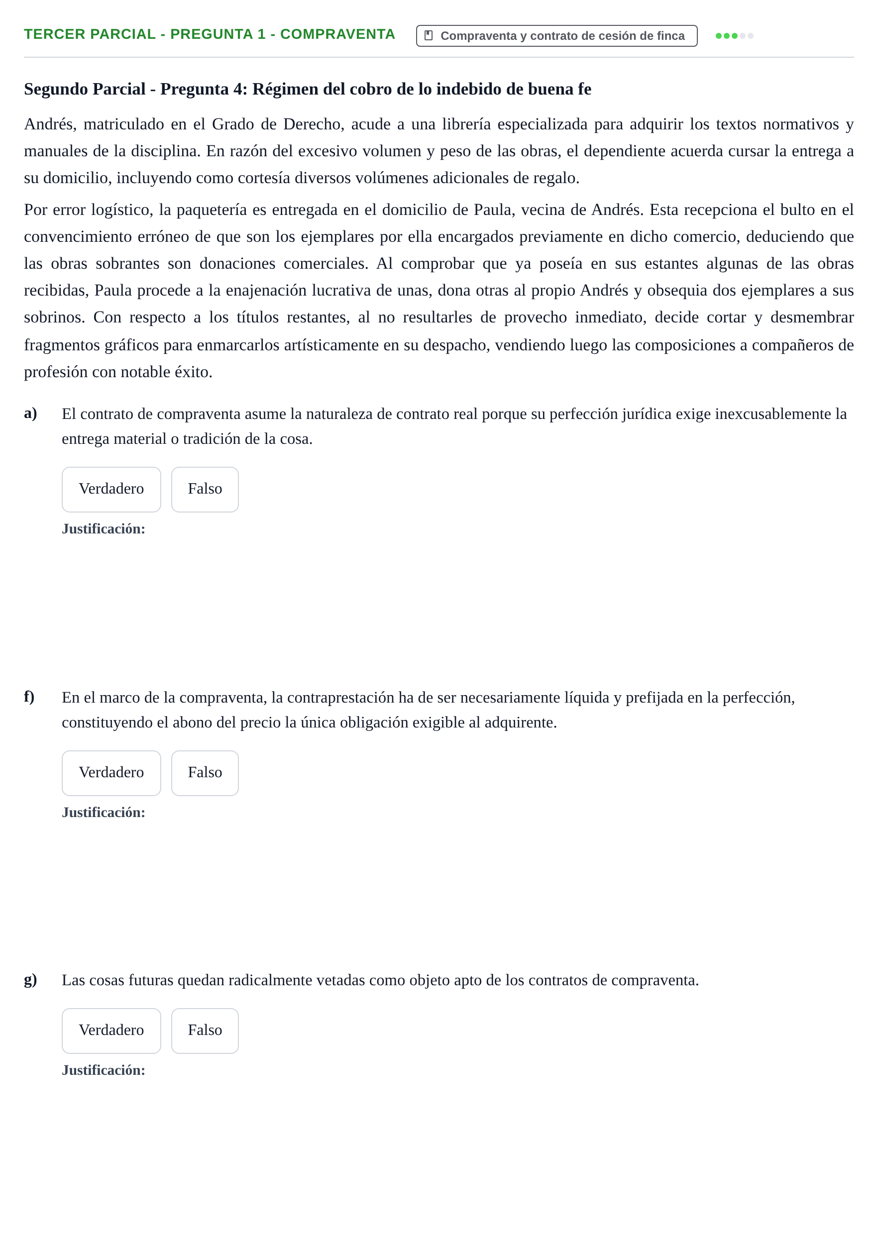 Enunciado: Ejercicio Tercer Parcial - Pregunta 1 - Compraventa · Derecho de Obligaciones y Contratos UB Exámenes parciales resueltos de Derecho de Obligaciones y Contratos