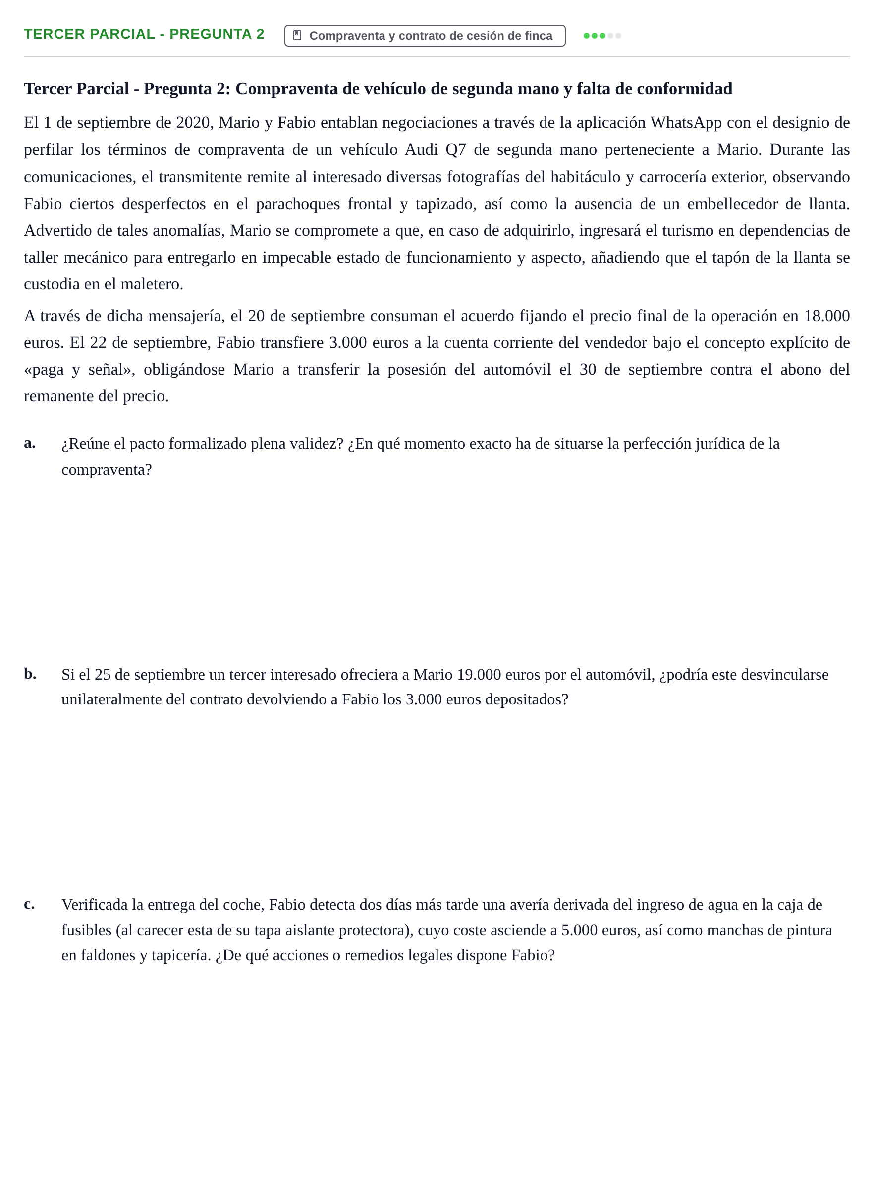 Enunciado: Ejercicio Tercer Parcial - Pregunta 2 · Derecho de Obligaciones y Contratos UB Exámenes parciales resueltos de Derecho de Obligaciones y Contratos