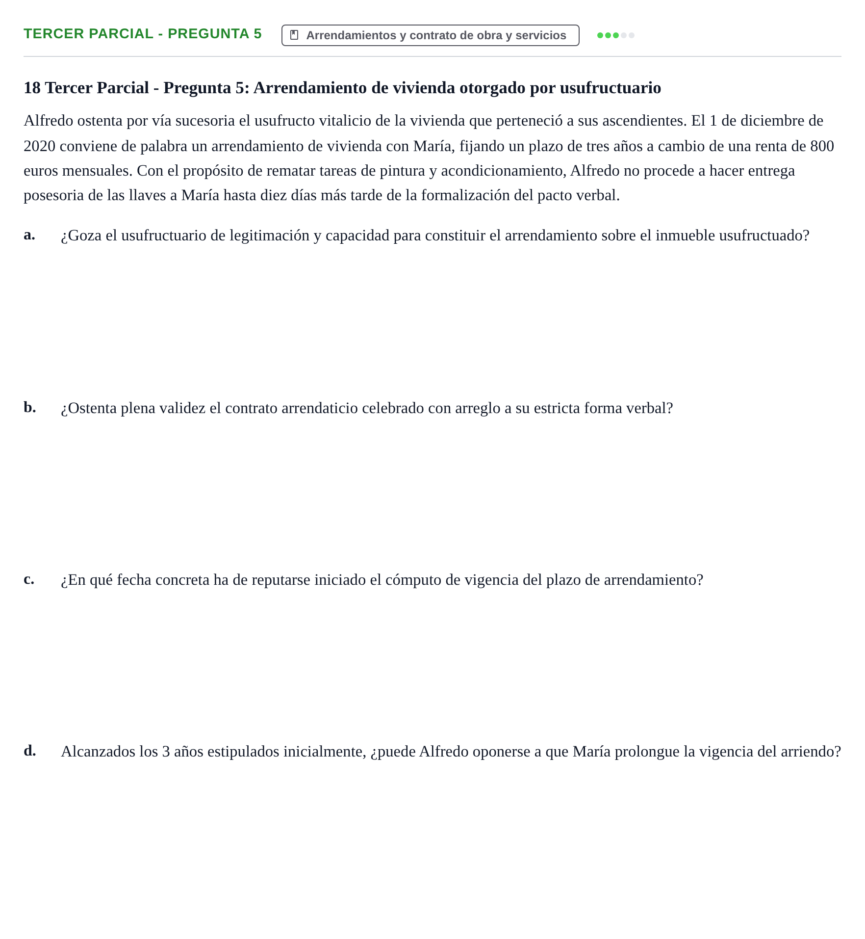 Enunciado: Ejercicio Tercer Parcial - Pregunta 5 · Derecho de Obligaciones y Contratos UB Exámenes parciales resueltos de Derecho de Obligaciones y Contratos