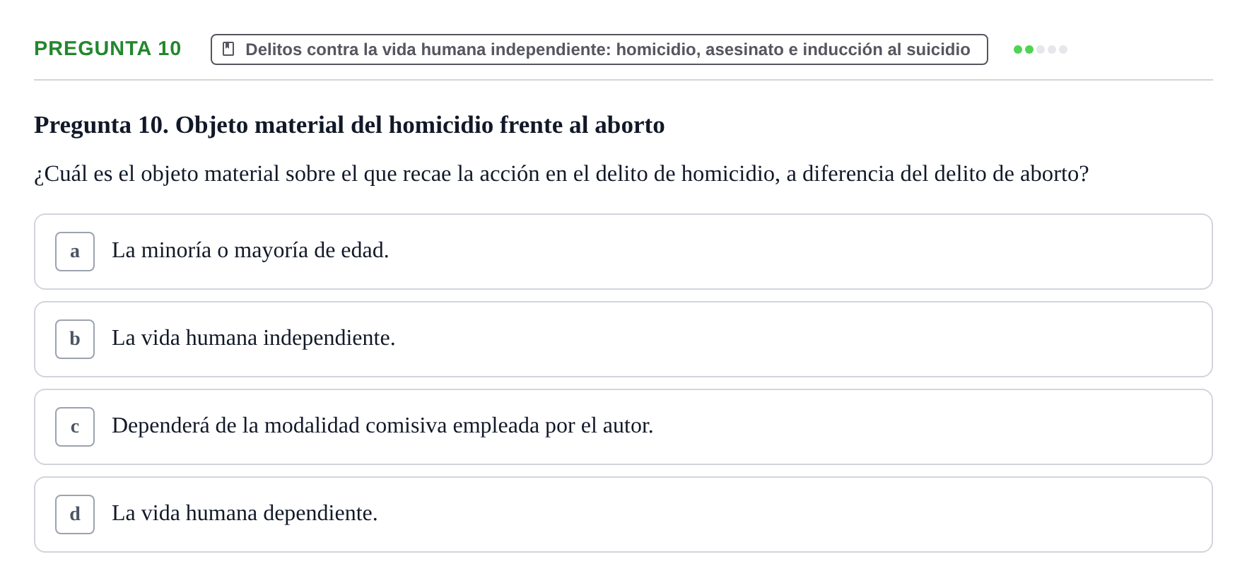 Enunciado: Pregunta 10 · Penas y Delitos UB Examen Parcial. Derecho Penal (Penas y Delitos)