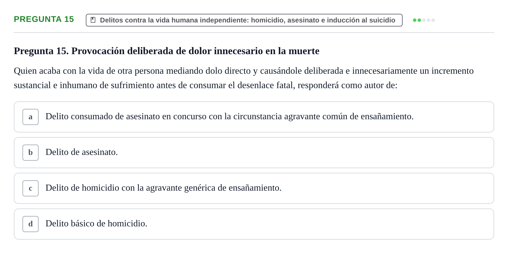 Enunciado: Pregunta 15 · Penas y Delitos UB Examen Parcial. Derecho Penal (Penas y Delitos)