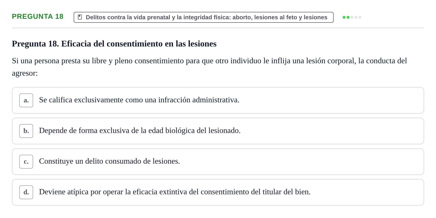 Enunciado: Pregunta 18 · Penas y Delitos UB Examen Parcial. Derecho Penal (Penas y Delitos)