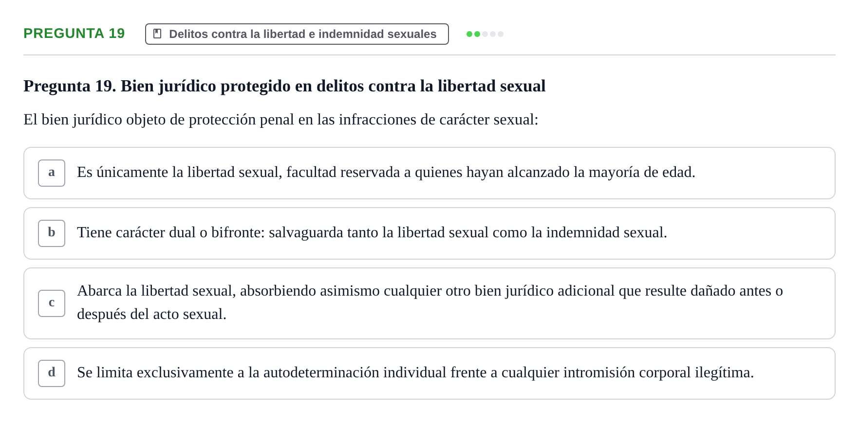 Enunciado: Pregunta 19 · Penas y Delitos UB Examen Parcial. Derecho Penal (Penas y Delitos)
