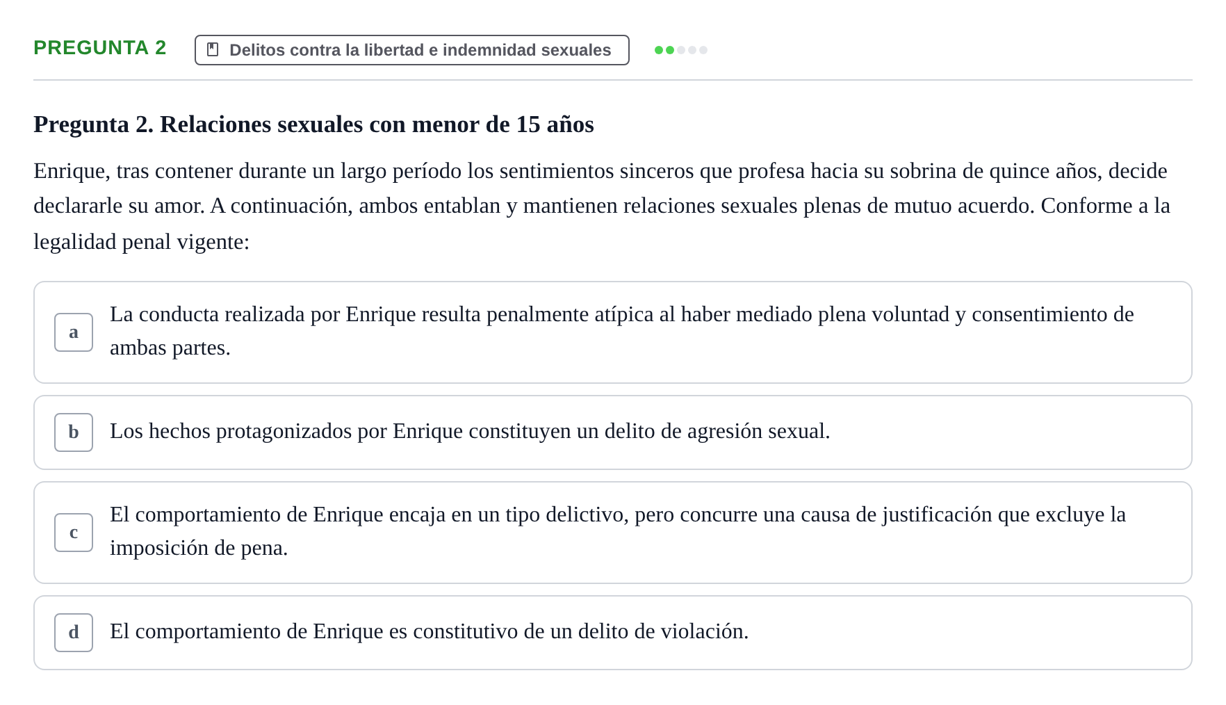 Enunciado: Pregunta 2 · Penas y Delitos UB Examen Parcial. Derecho Penal (Penas y Delitos)