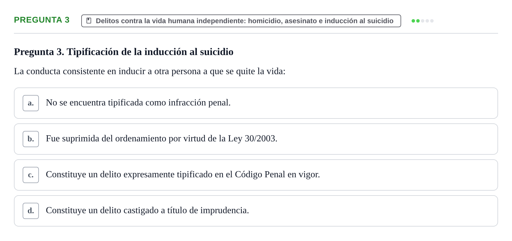 Enunciado: Pregunta 3 · Penas y Delitos UB Examen Parcial. Derecho Penal (Penas y Delitos)