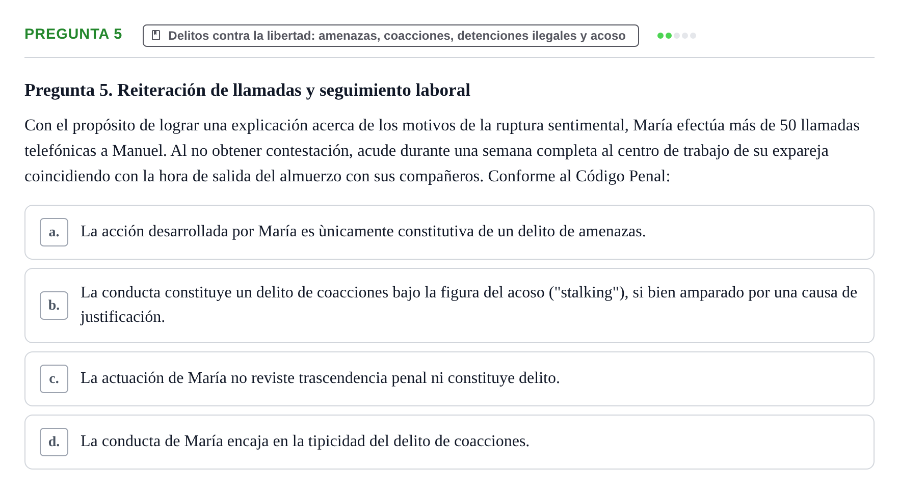 Enunciado: Pregunta 5 · Penas y Delitos UB Examen Parcial. Derecho Penal (Penas y Delitos)