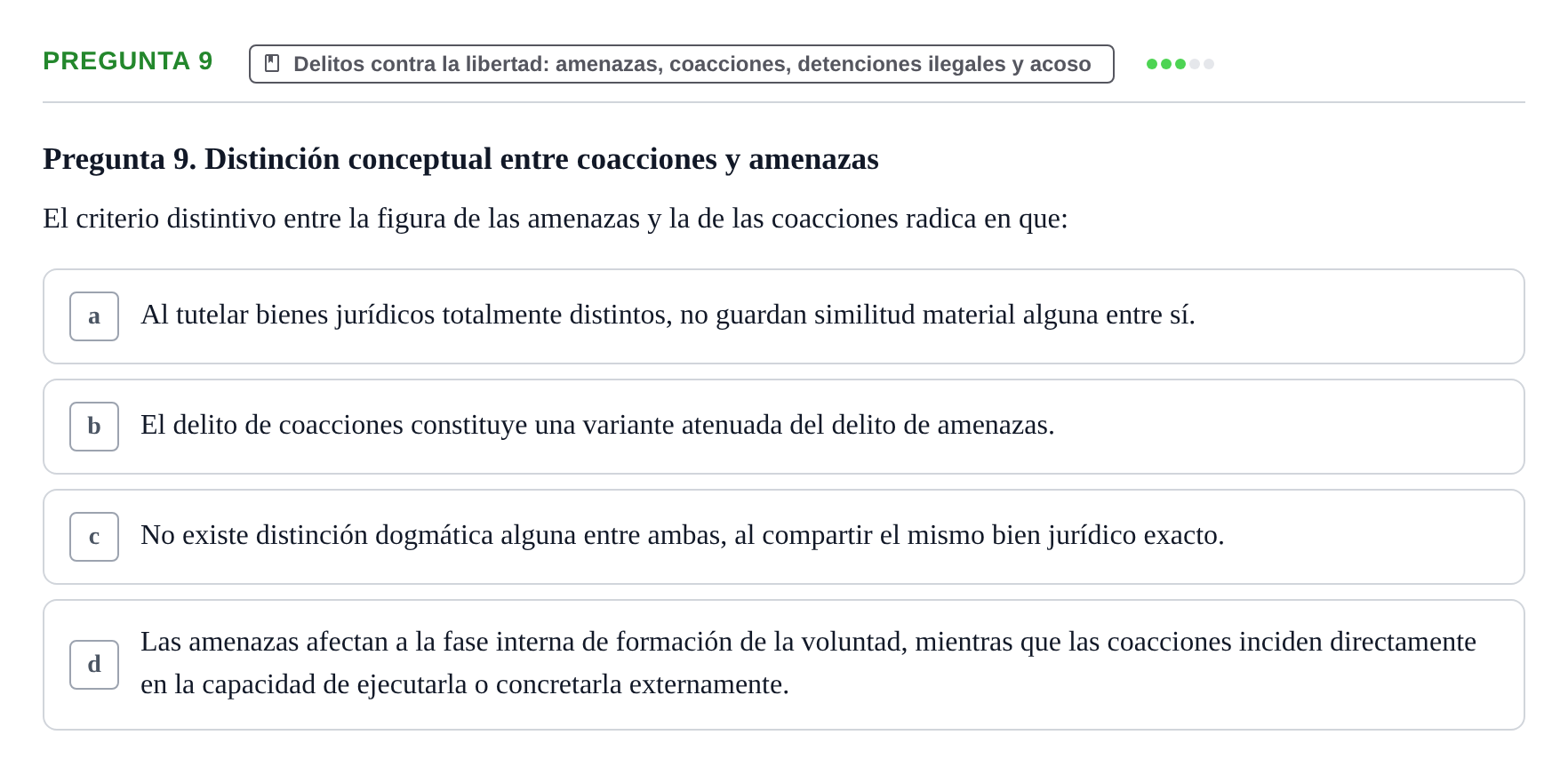 Enunciado: Pregunta 9 · Penas y Delitos UB Examen Parcial. Derecho Penal (Penas y Delitos)