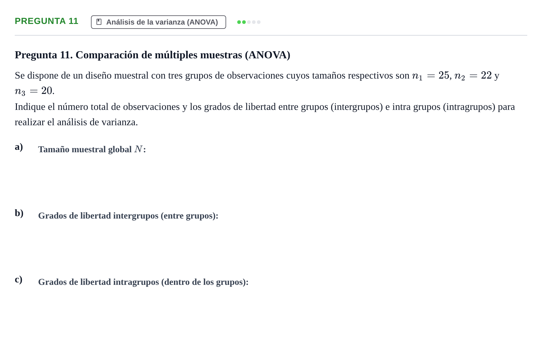 Enunciado: Pregunta 11 · Estadística II UB Juny 2019