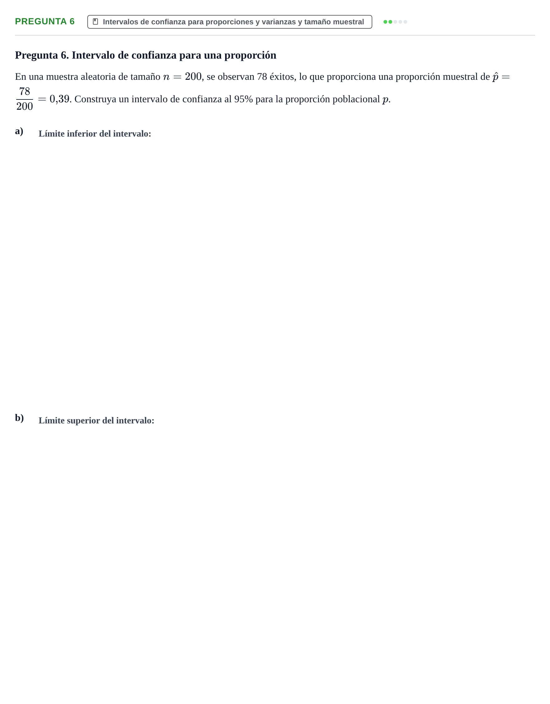 Enunciado: Pregunta 6 · Estadística II UB Juny 2019