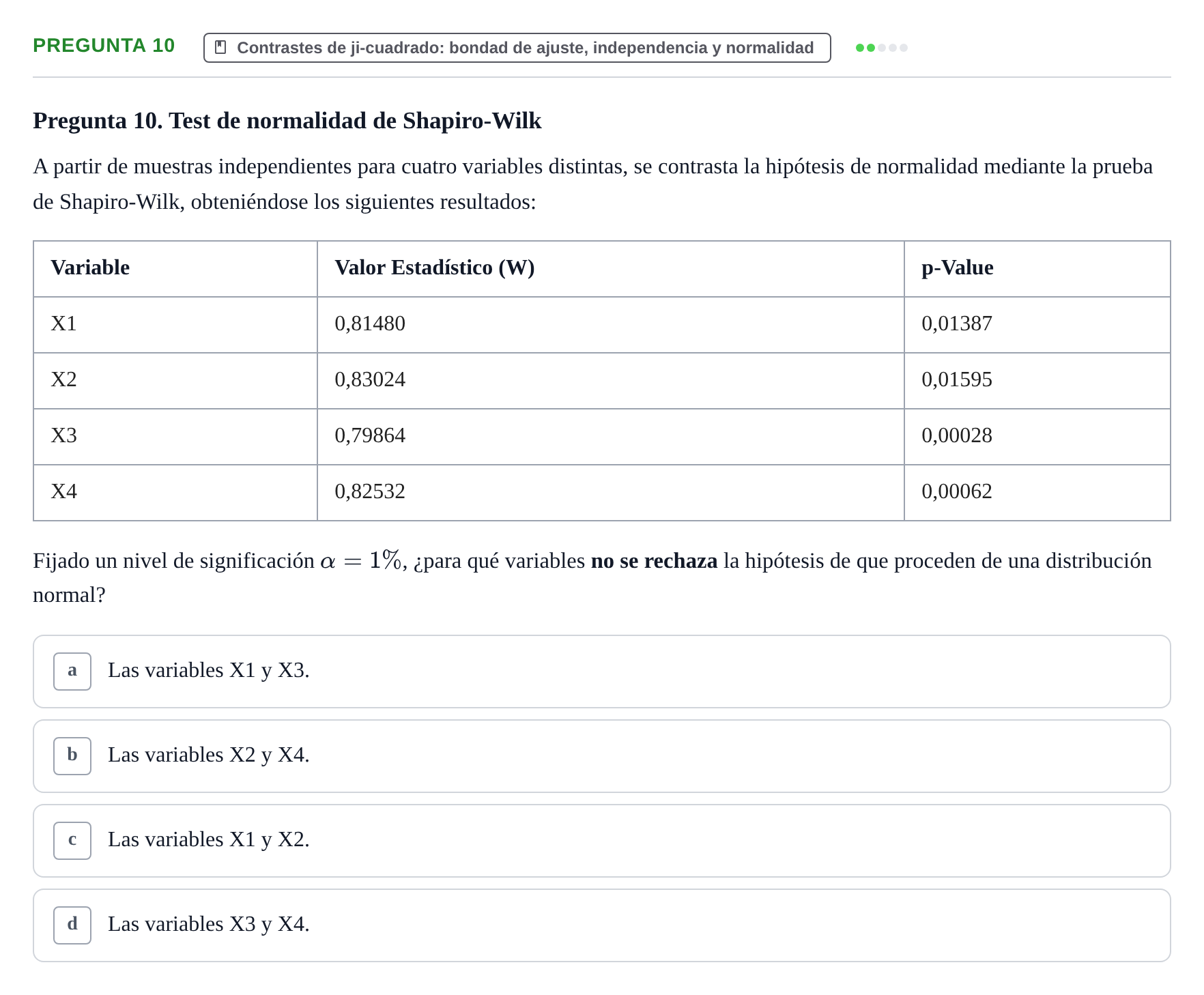 Enunciado: Pregunta 10 · Estadística II UB 2023