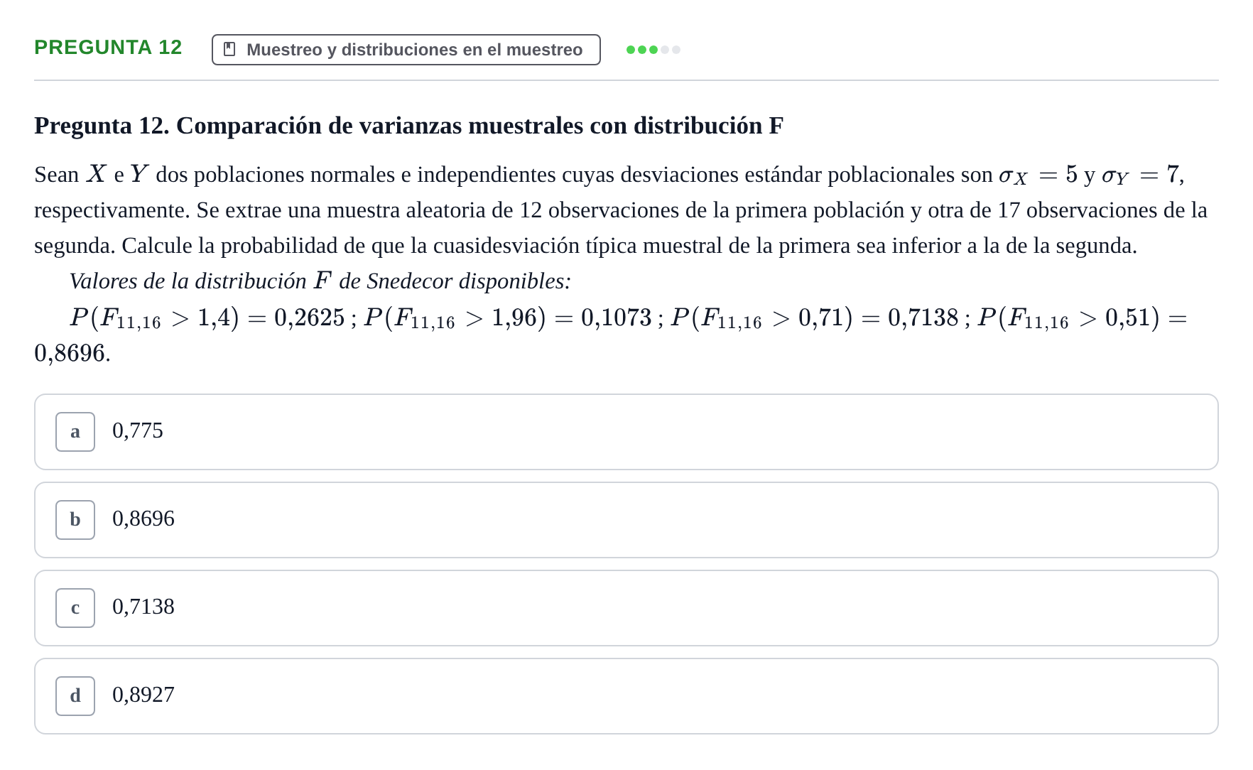 Enunciado: Pregunta 12 · Estadística II UB 2023