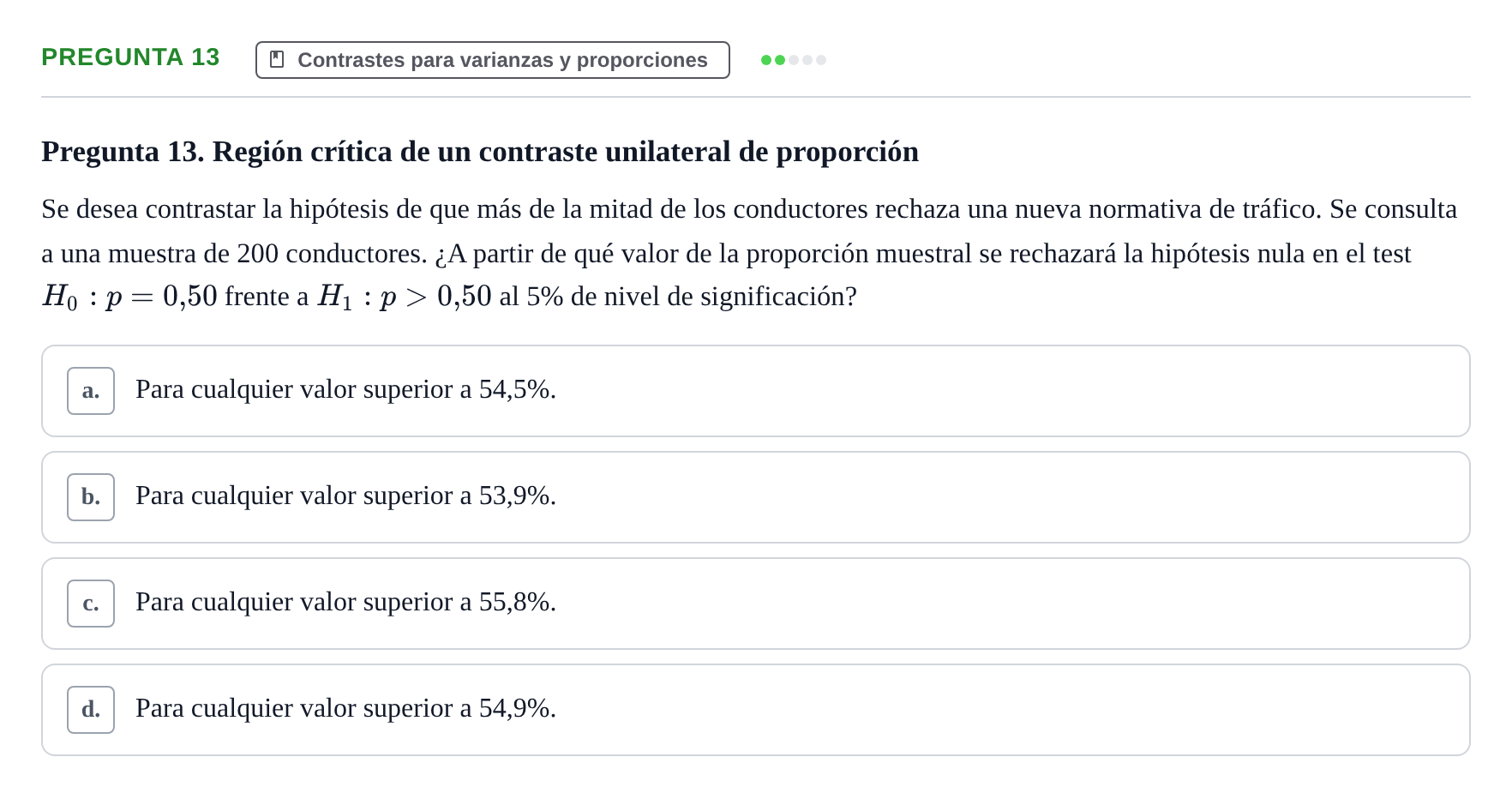 Enunciado: Pregunta 13 · Estadística II UB 2023