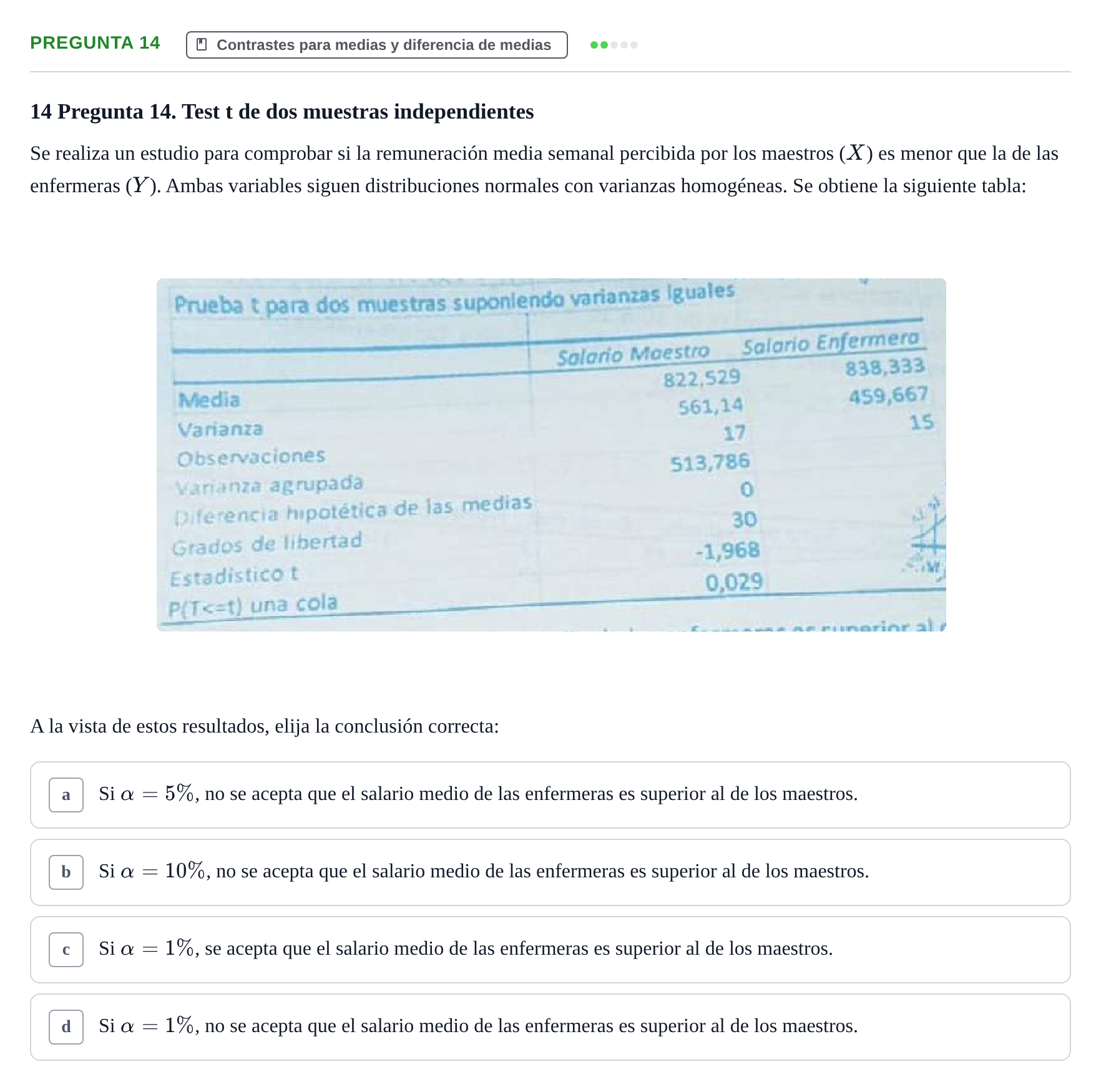 Enunciado: Pregunta 14 · Estadística II UB 2023