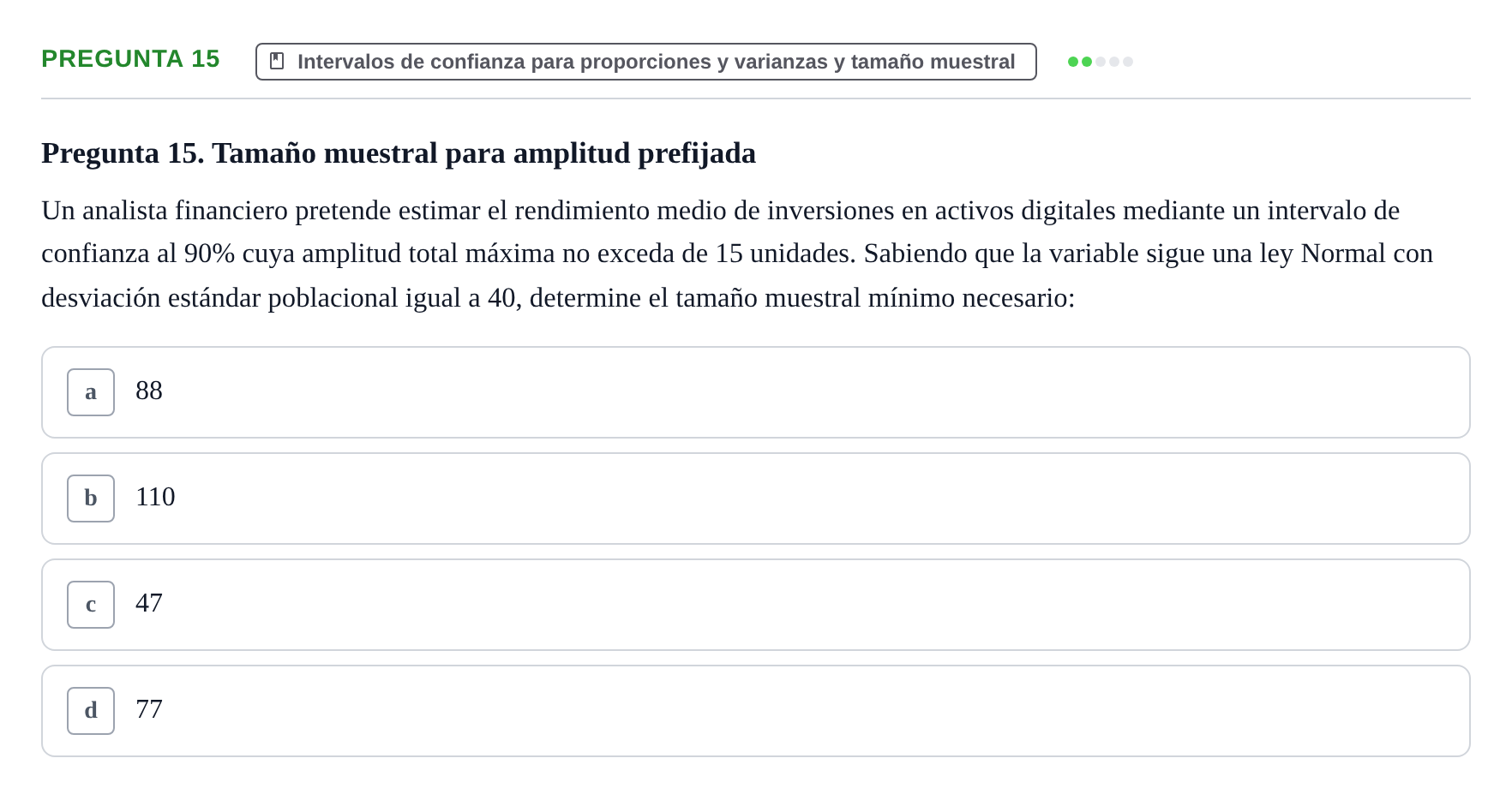 Enunciado: Pregunta 15 · Estadística II UB 2023