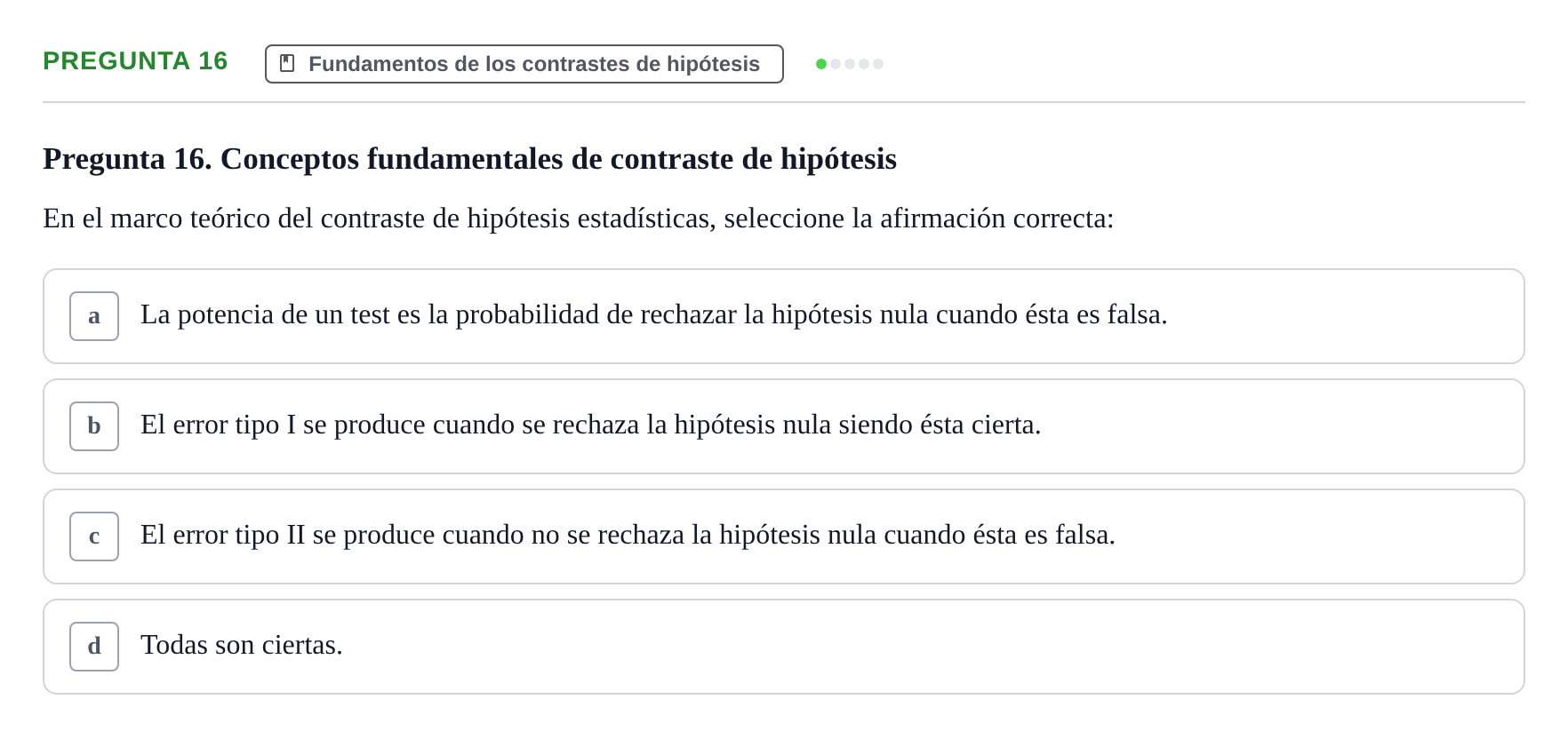 Enunciado: Pregunta 16 · Estadística II UB 2023