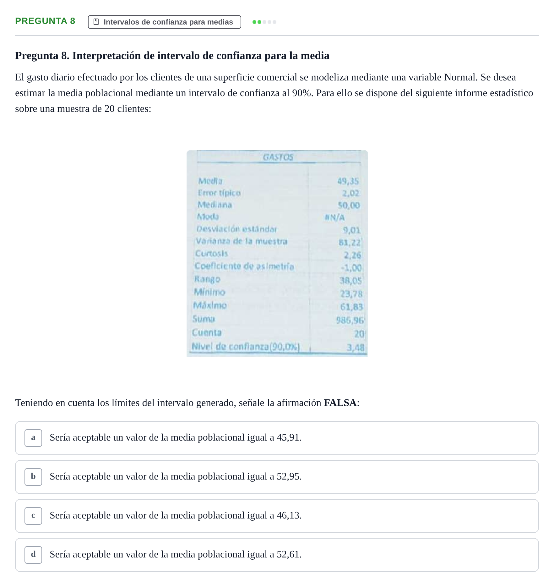 Enunciado: Pregunta 8 · Estadística II UB 2023