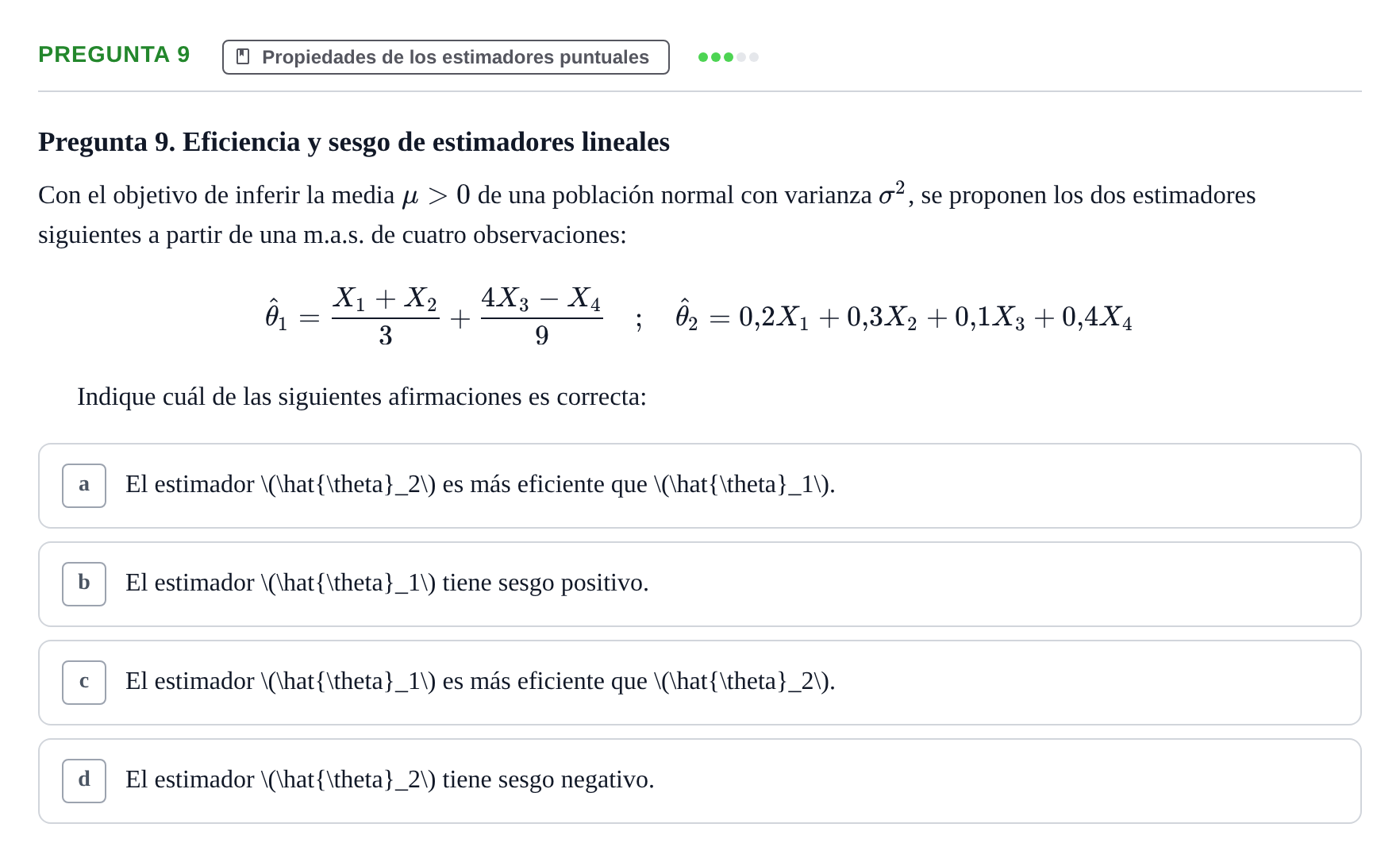 Enunciado: Pregunta 9 · Estadística II UB 2023