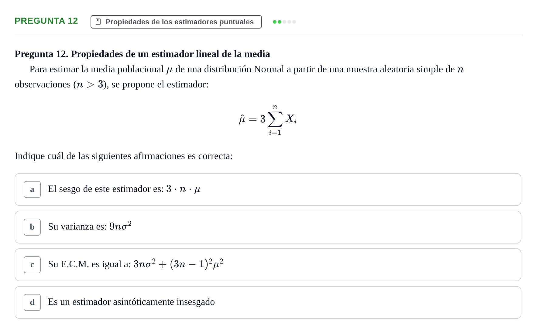 Enunciado: Pregunta 12 · Estadística II UB Examen final. Estadística II