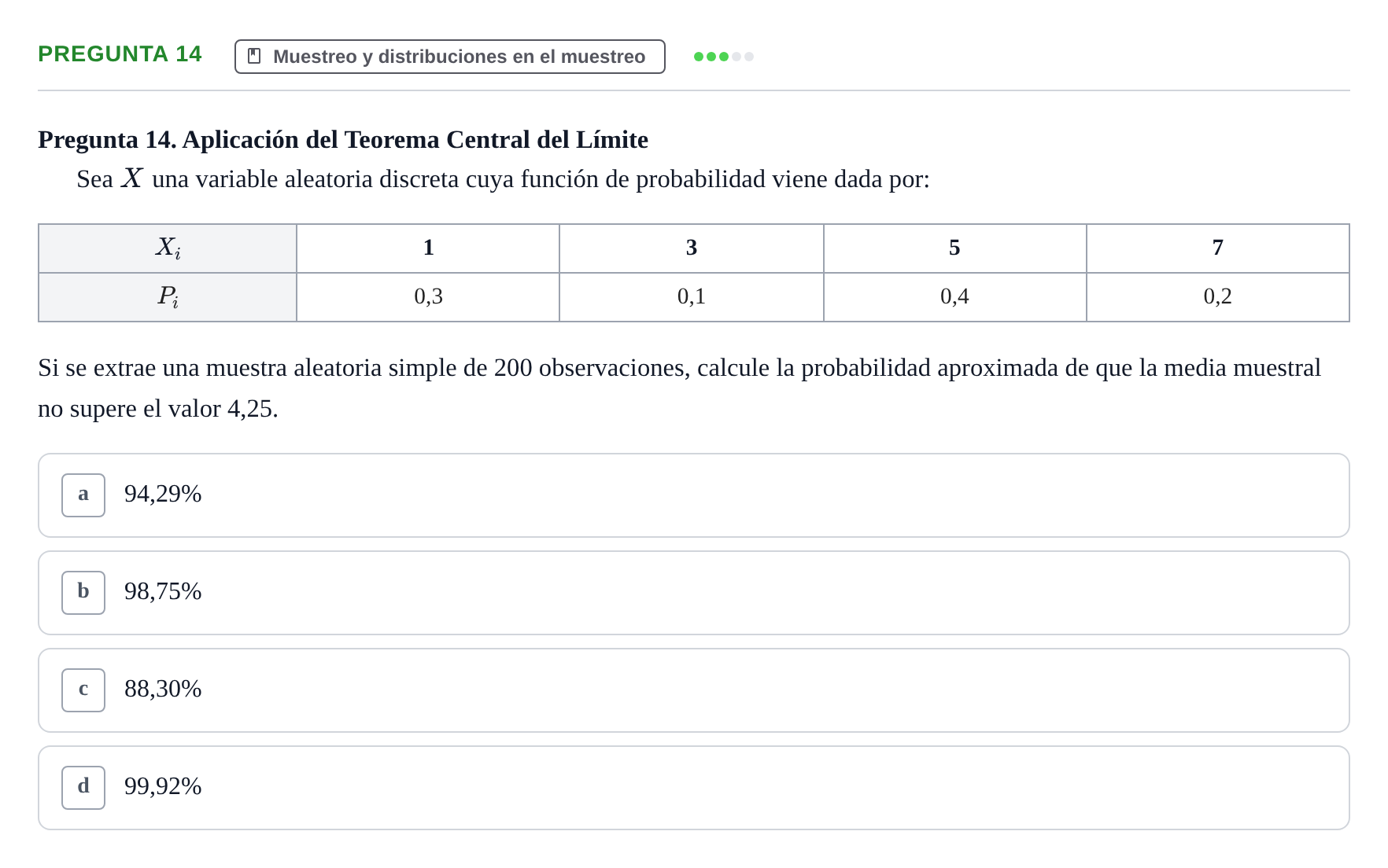 Enunciado: Pregunta 14 · Estadística II UB Examen final. Estadística II