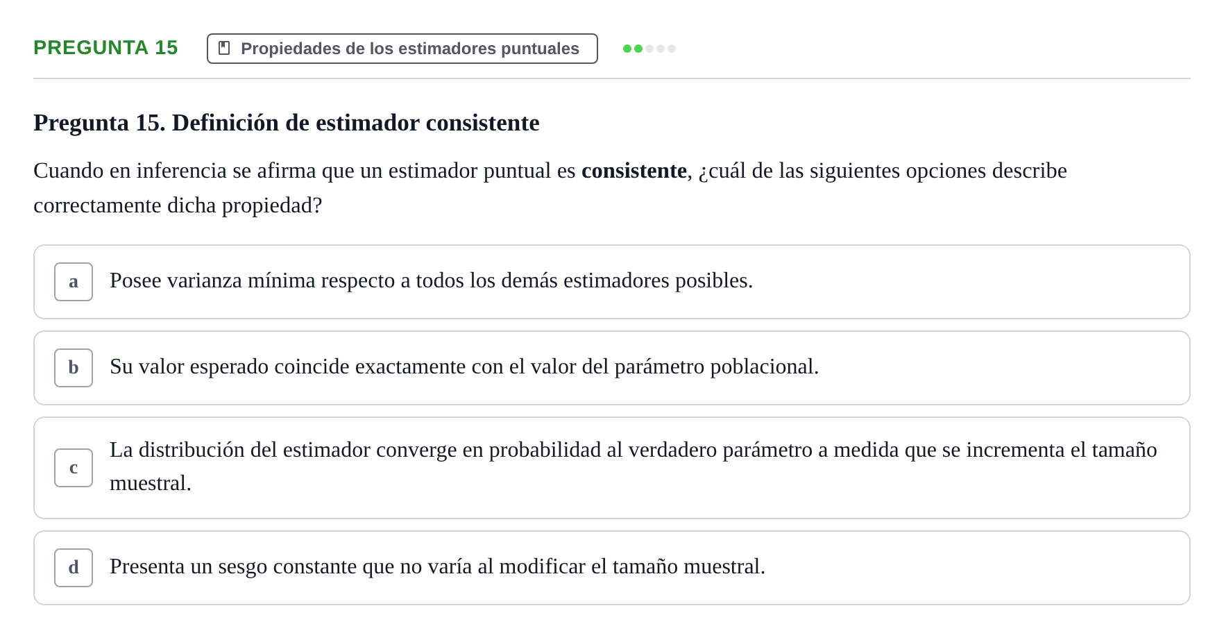 Enunciado: Pregunta 15 · Estadística II UB Examen final. Estadística II