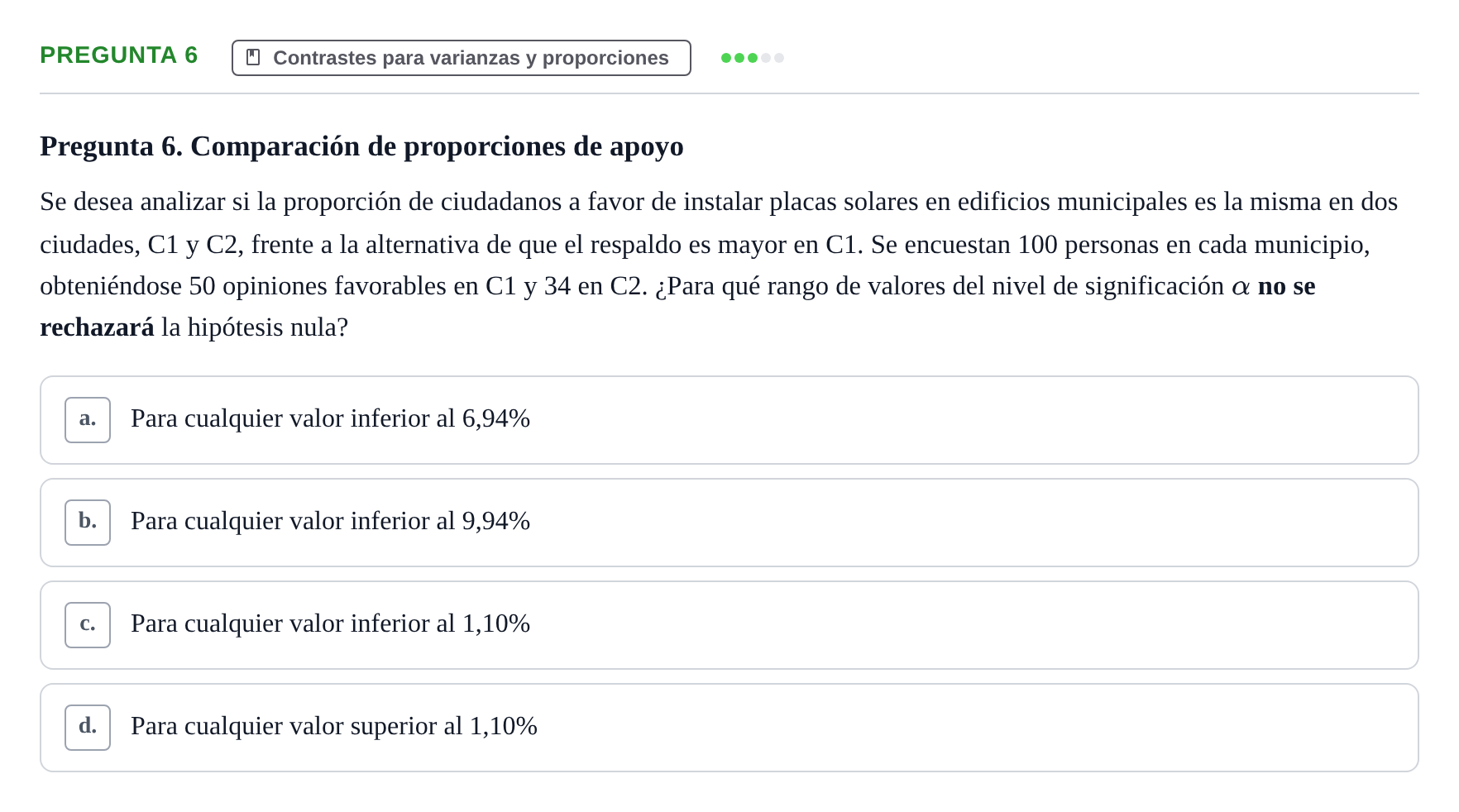 Enunciado: Pregunta 6 · Estadística II UB Examen final. Estadística II