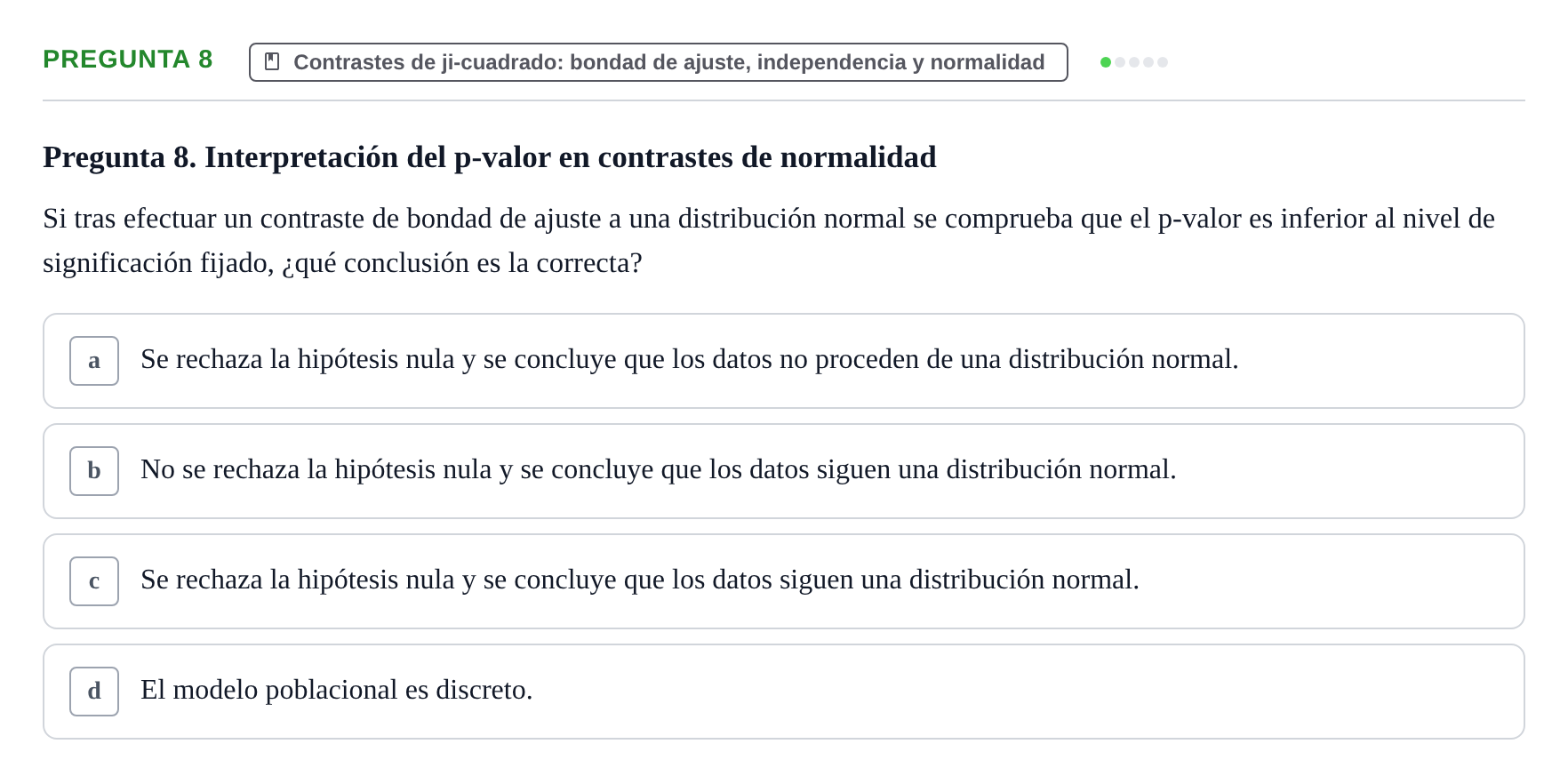 Enunciado: Pregunta 8 · Estadística II UB Examen final. Estadística II