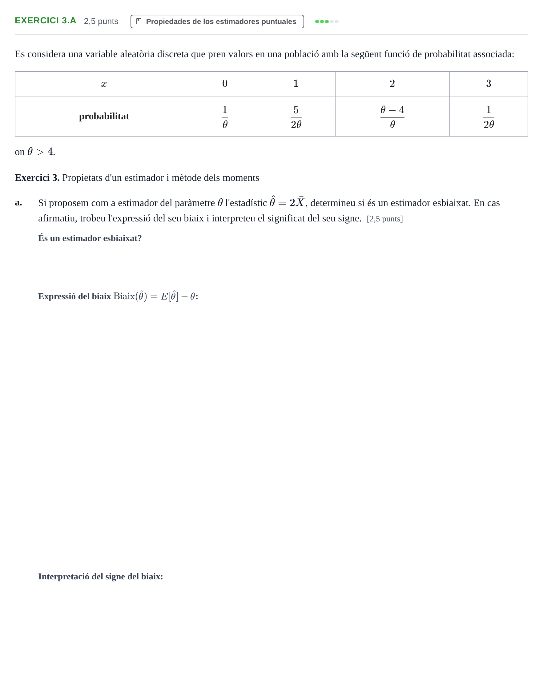 Enunciado: Exercici 3.a · Estadística II UB Examen Parcial 1 d'Estadística II