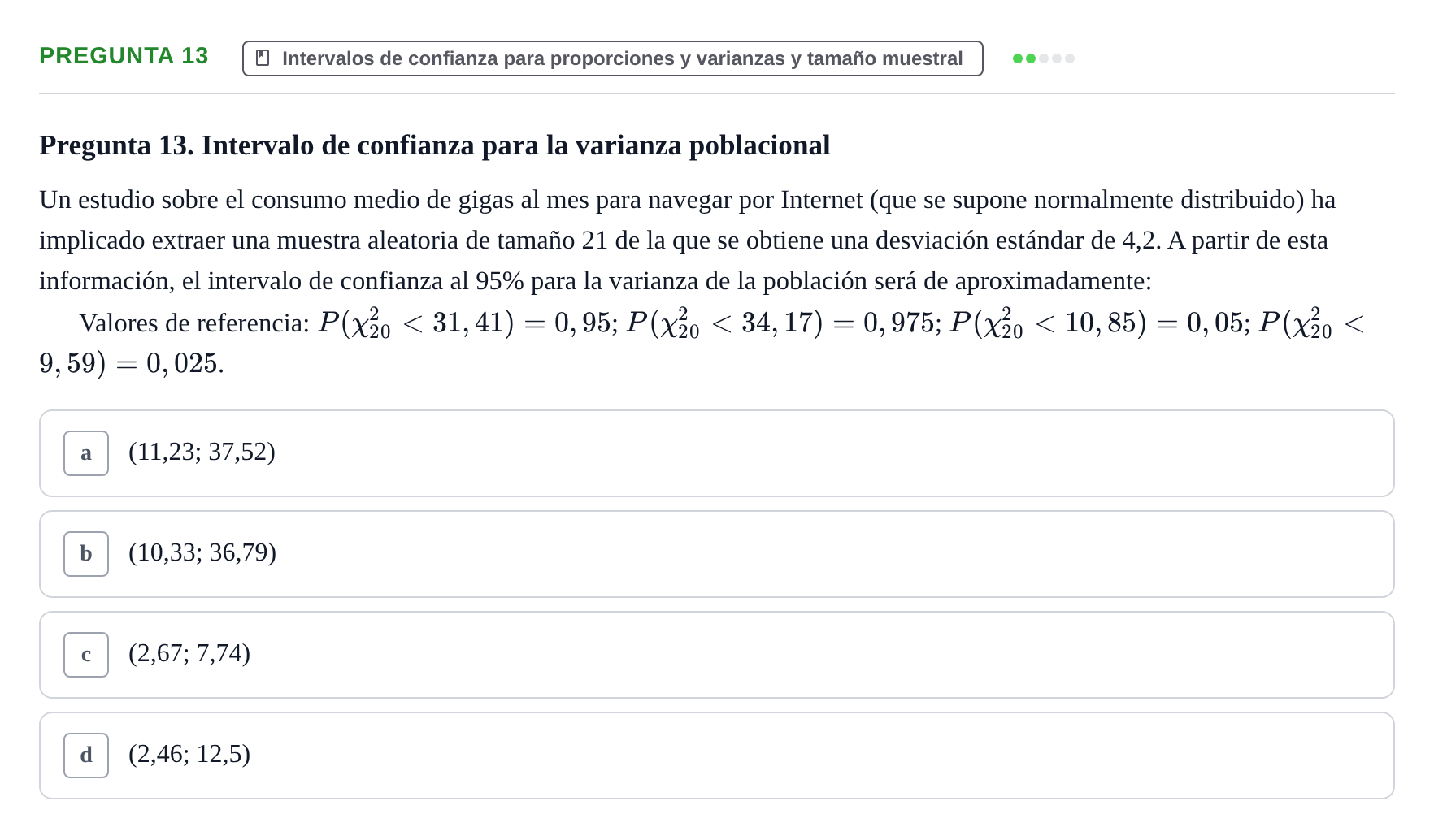 Enunciado: Pregunta 13 · Estadística II UB 2023