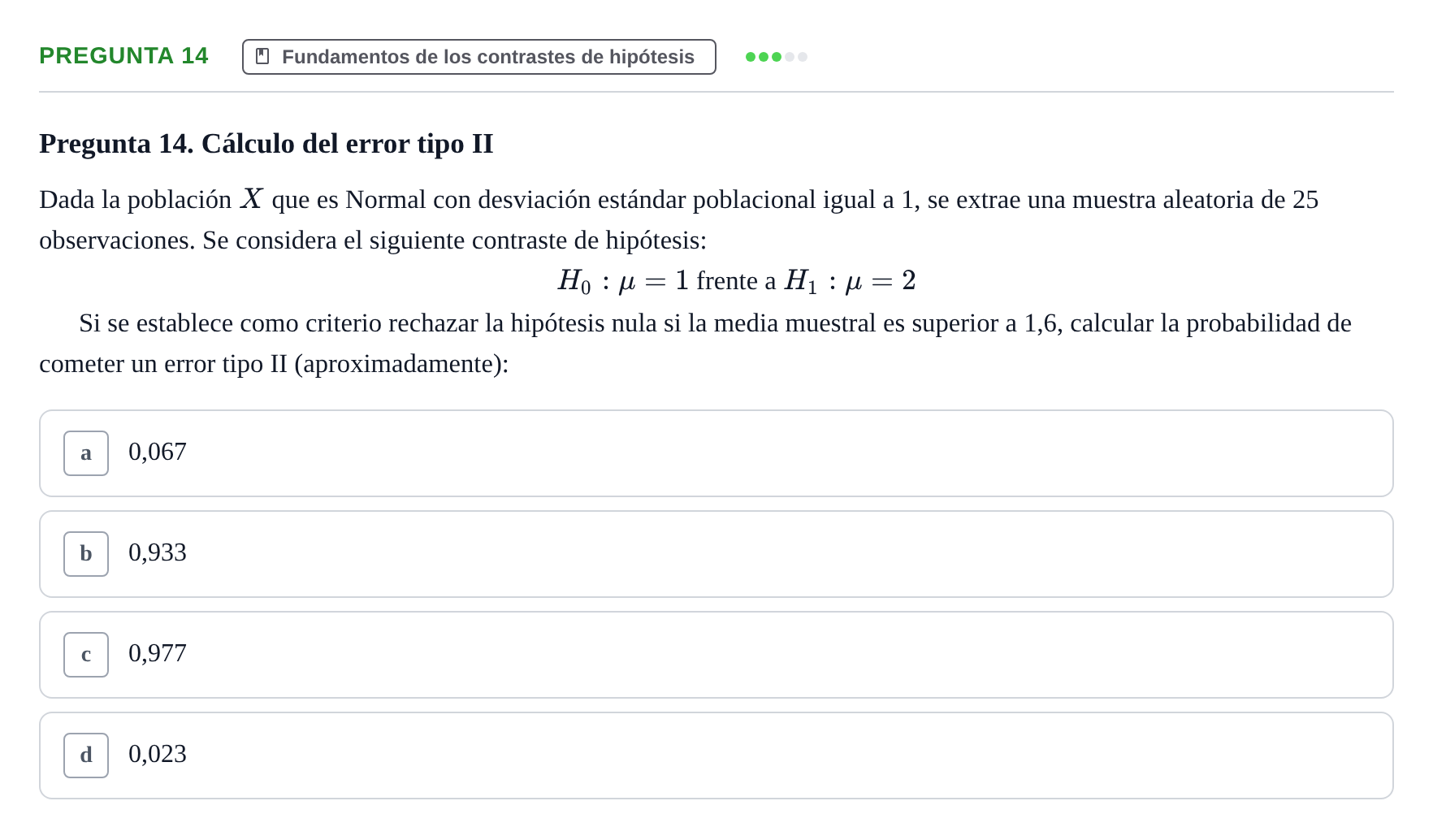 Enunciado: Pregunta 14 · Estadística II UB 2023
