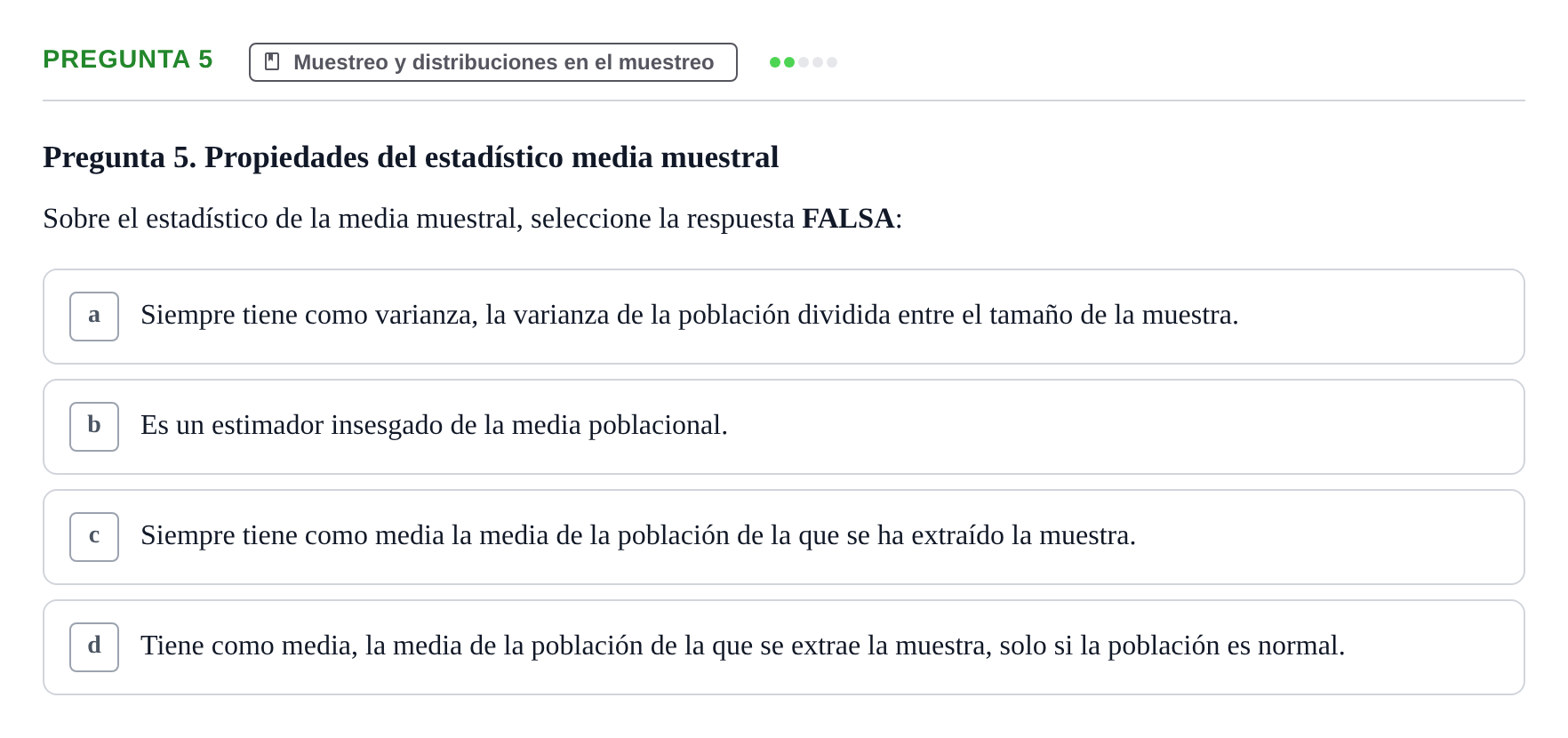 Enunciado: Pregunta 5 · Estadística II UB 2023