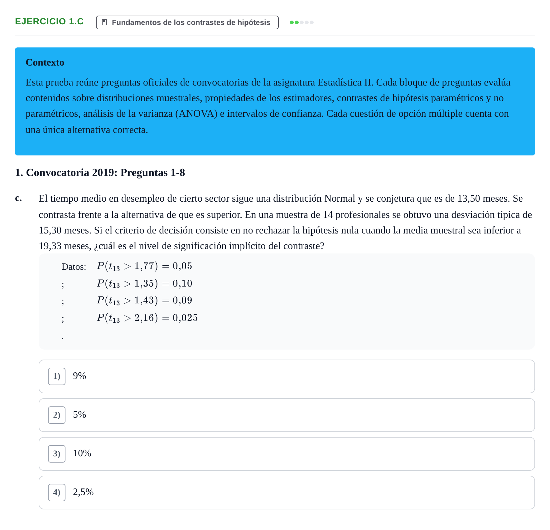 Enunciado: Ejercicio 1.c · Estadística II UB 2019