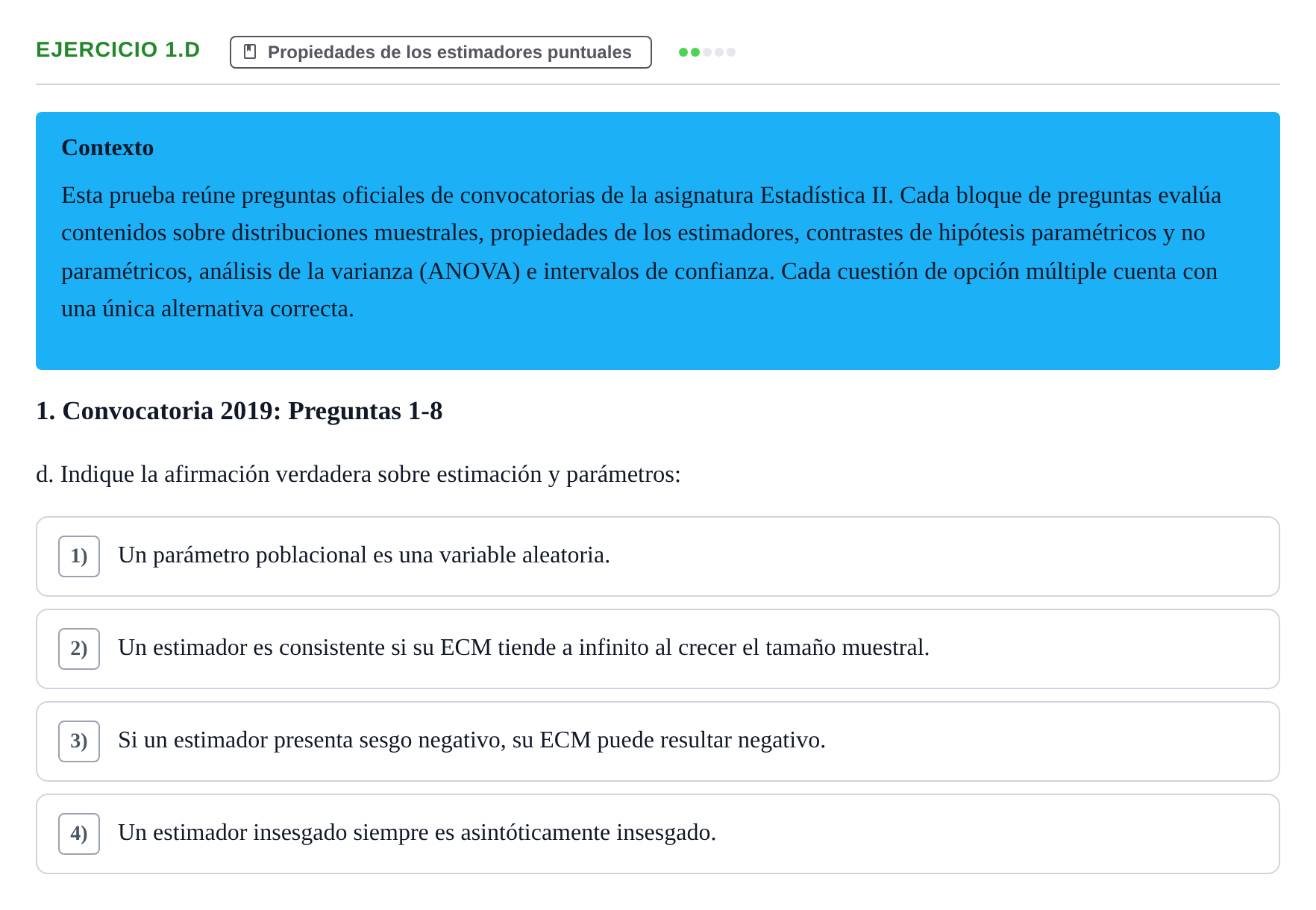 Enunciado: Ejercicio 1.d · Estadística II UB 2019