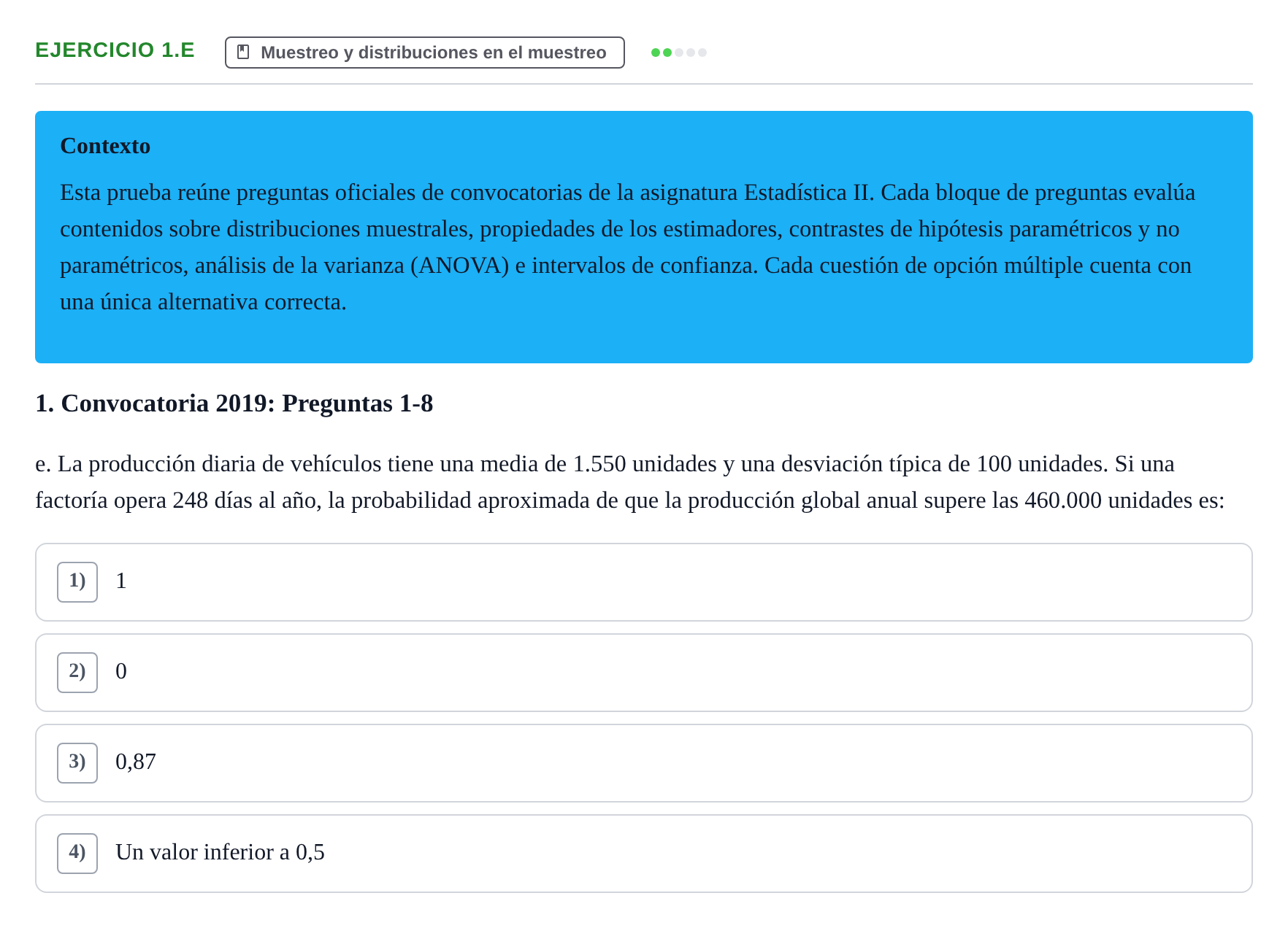 Enunciado: Ejercicio 1.e · Estadística II UB 2019