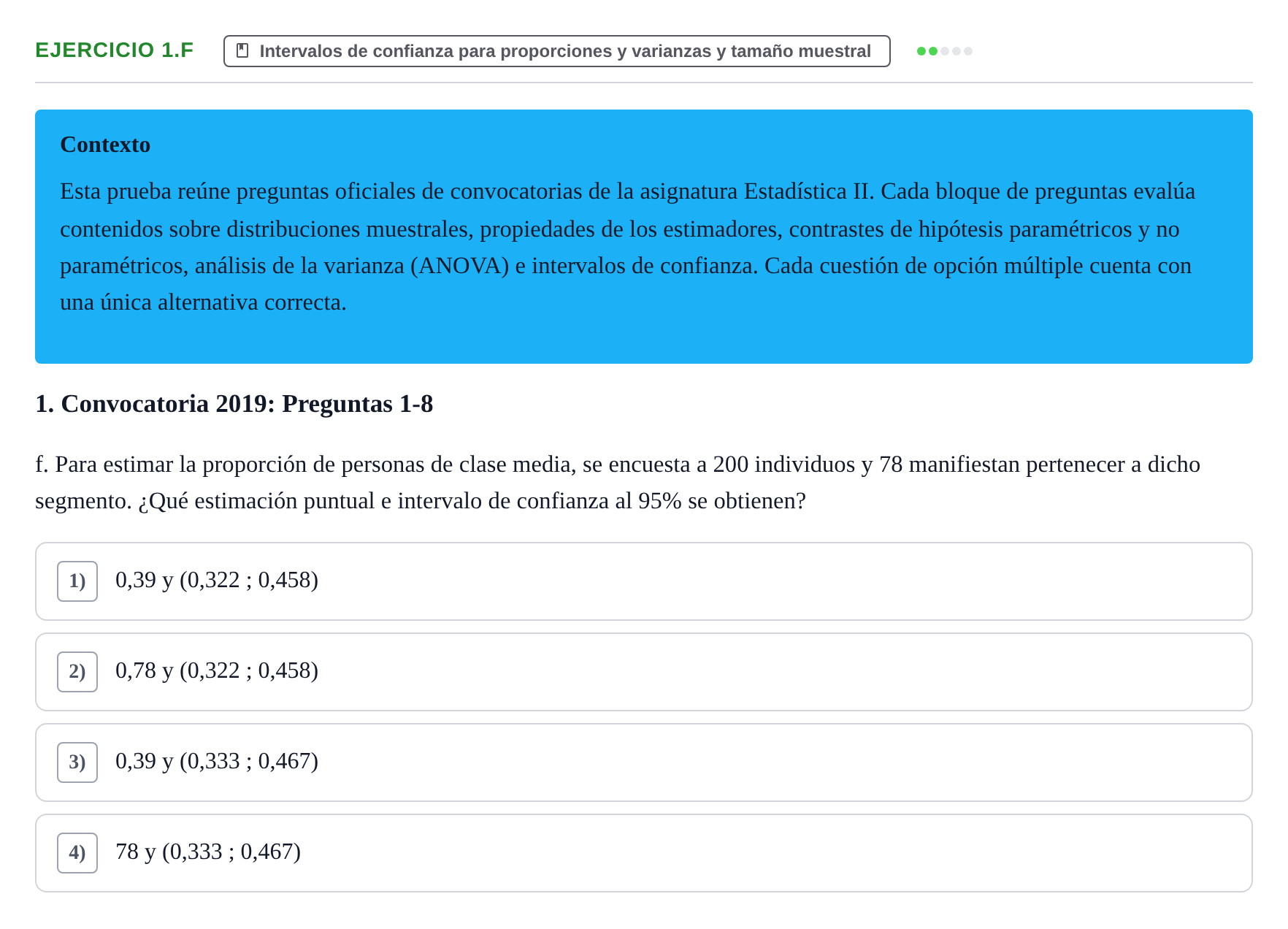 Enunciado: Ejercicio 1.f · Estadística II UB 2019