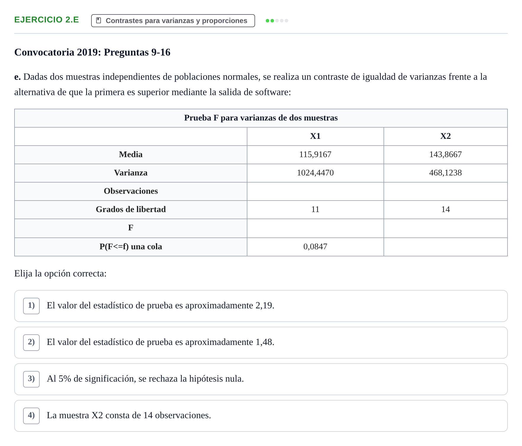Enunciado: Ejercicio 2.e · Estadística II UB 2019
