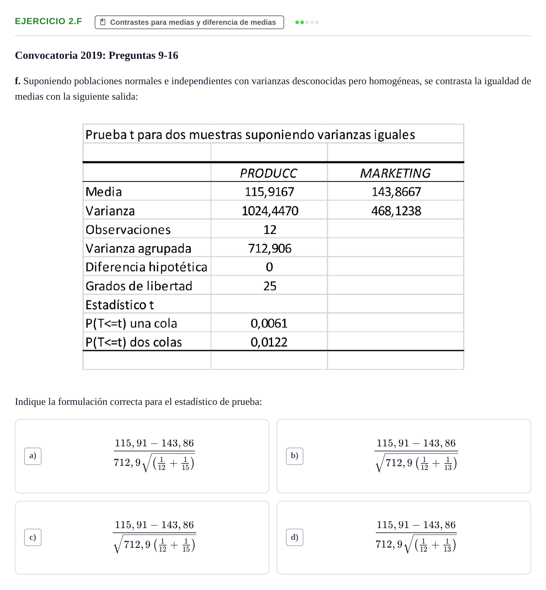 Enunciado: Ejercicio 2.f · Estadística II UB 2019