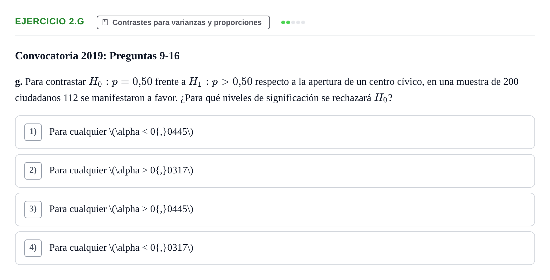 Enunciado: Ejercicio 2.g · Estadística II UB 2019