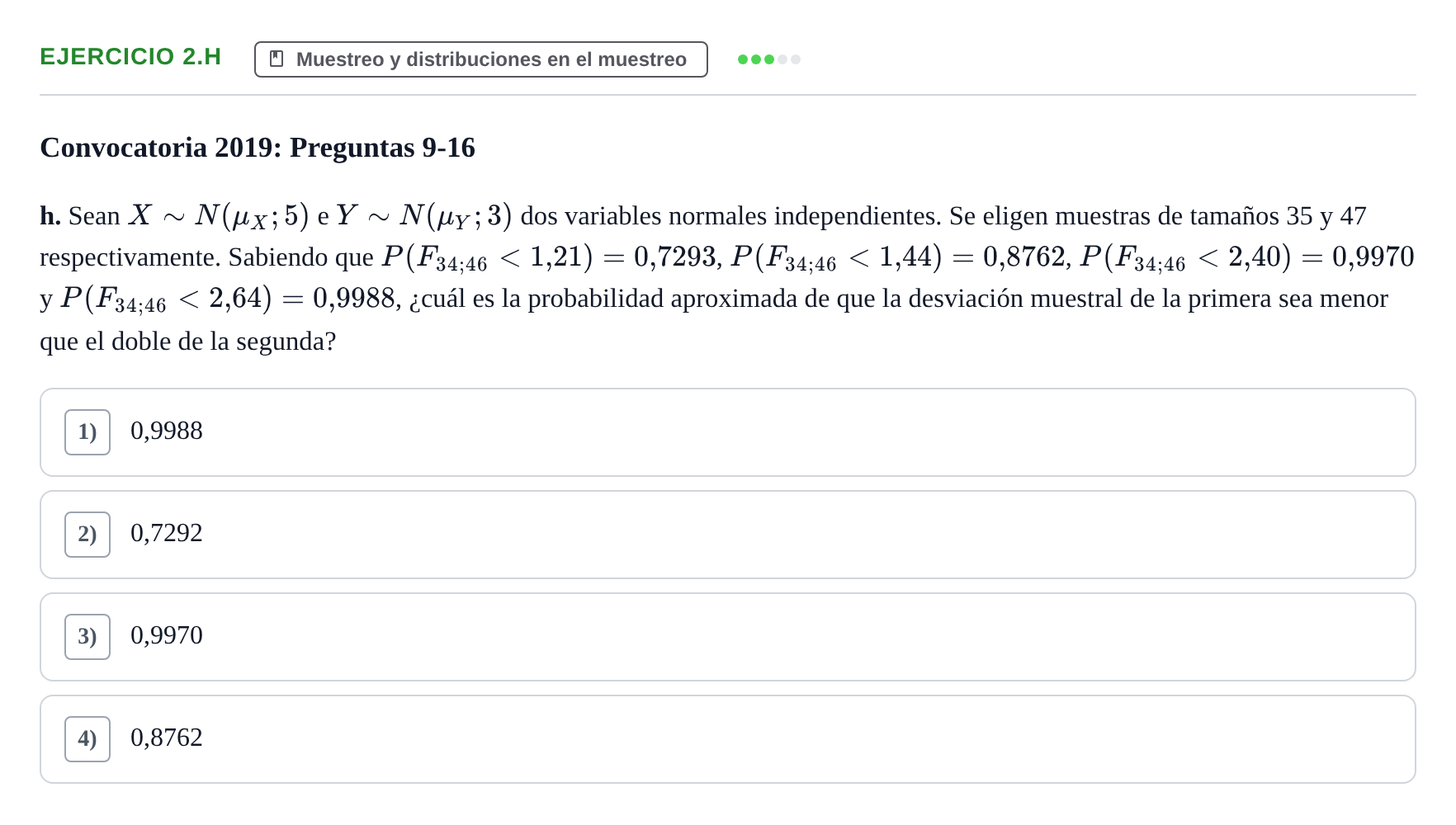 Enunciado: Ejercicio 2.h · Estadística II UB 2019