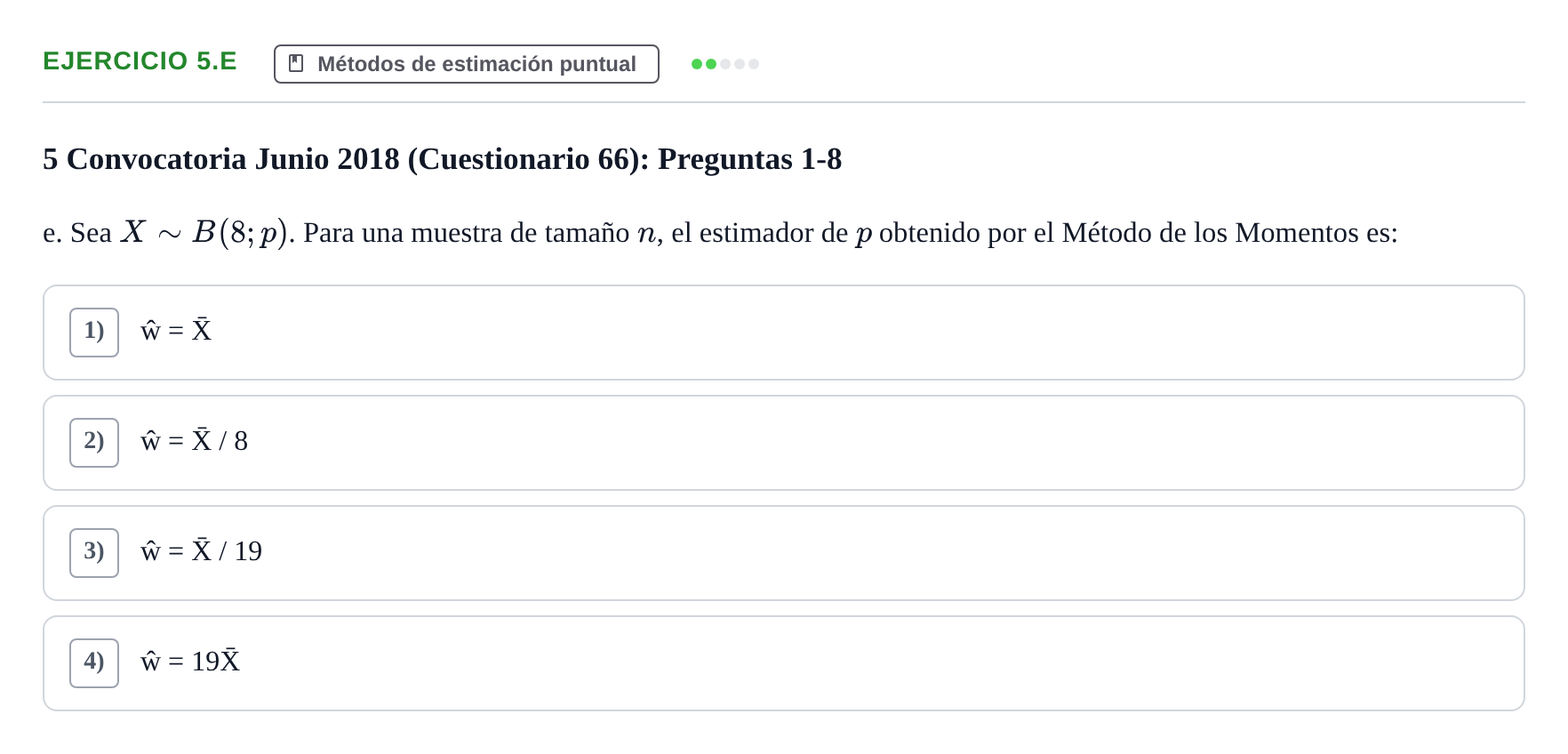 Enunciado: Ejercicio 5.e · Estadística II UB 2019
